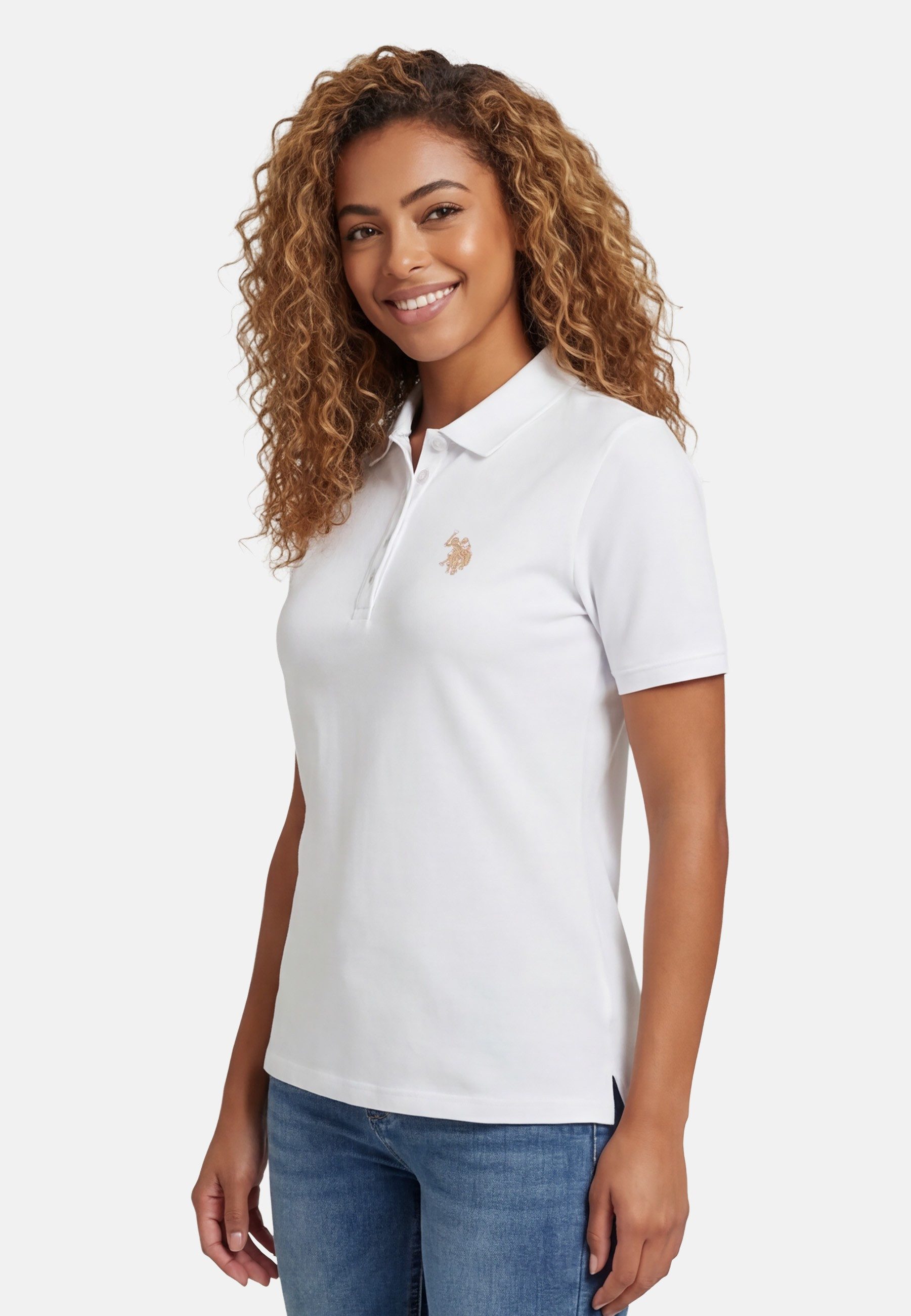 U.S. Polo Assn. Poloshirt USSiirena – Damen Classic Fit kurzarm mit Logo-Stickerei Mit Flachstrick-Kragen, Knopfleiste und elastischer Baumwollmischung