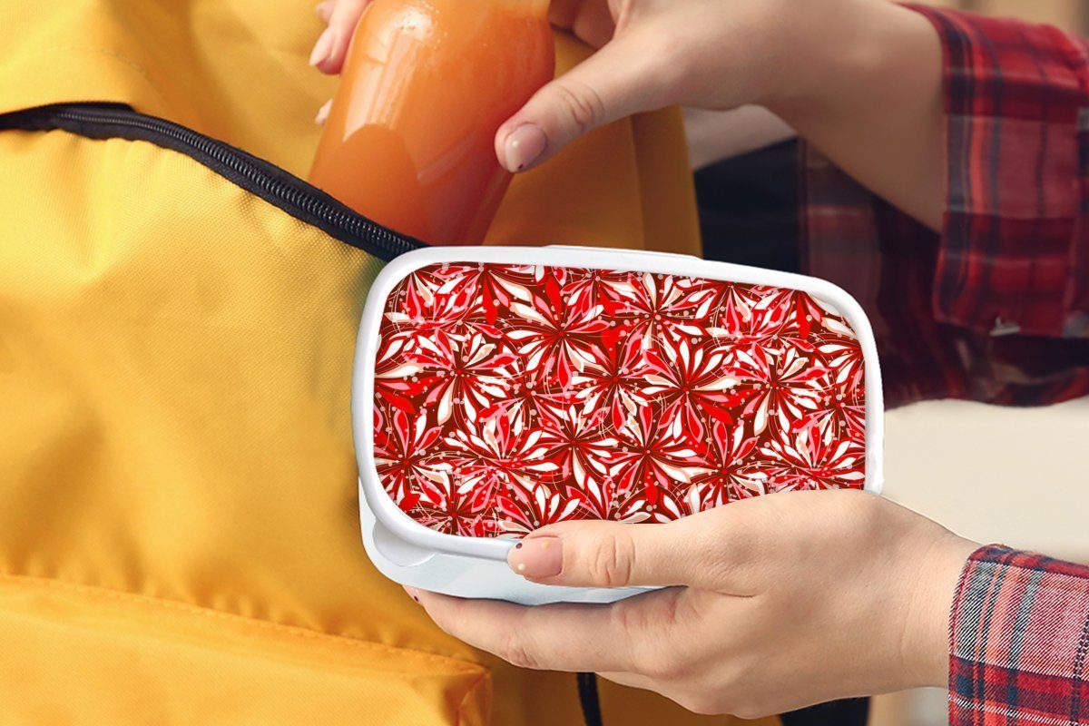 Jungs Lunchbox Muster MuchoWow Brotbox Erwachsene, (2-tlg), Rot für Brotdose, Blüte Mädchen Blumen, Kunststoff, und - Kinder weiß für - und -