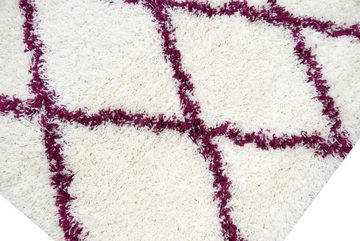 Hochflor-Teppich Shaggy Teppich Wohnzimmerteppich Hochflor Langflor Rauten creme lila, Carpetia, rechteckig, Höhe: 40 mm