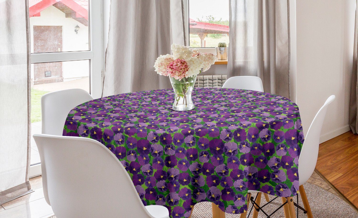 Abakuhaus Tischdecke Kreis Tischdecke Abdeckung für Esszimmer Küche Dekoration, Blume Green Field mit Pansy