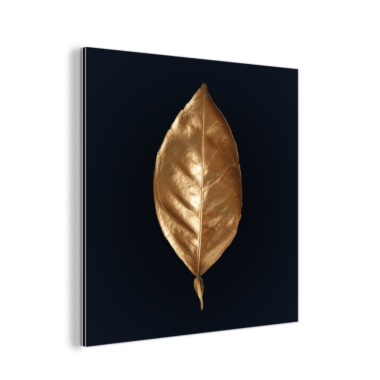 MuchoWow Metallbild Blätter - Chic - Gold - Pflanzen - Schwarz, (1 St), Alu-Dibond-Druck, Gemälde aus Metall, Aluminium deko
