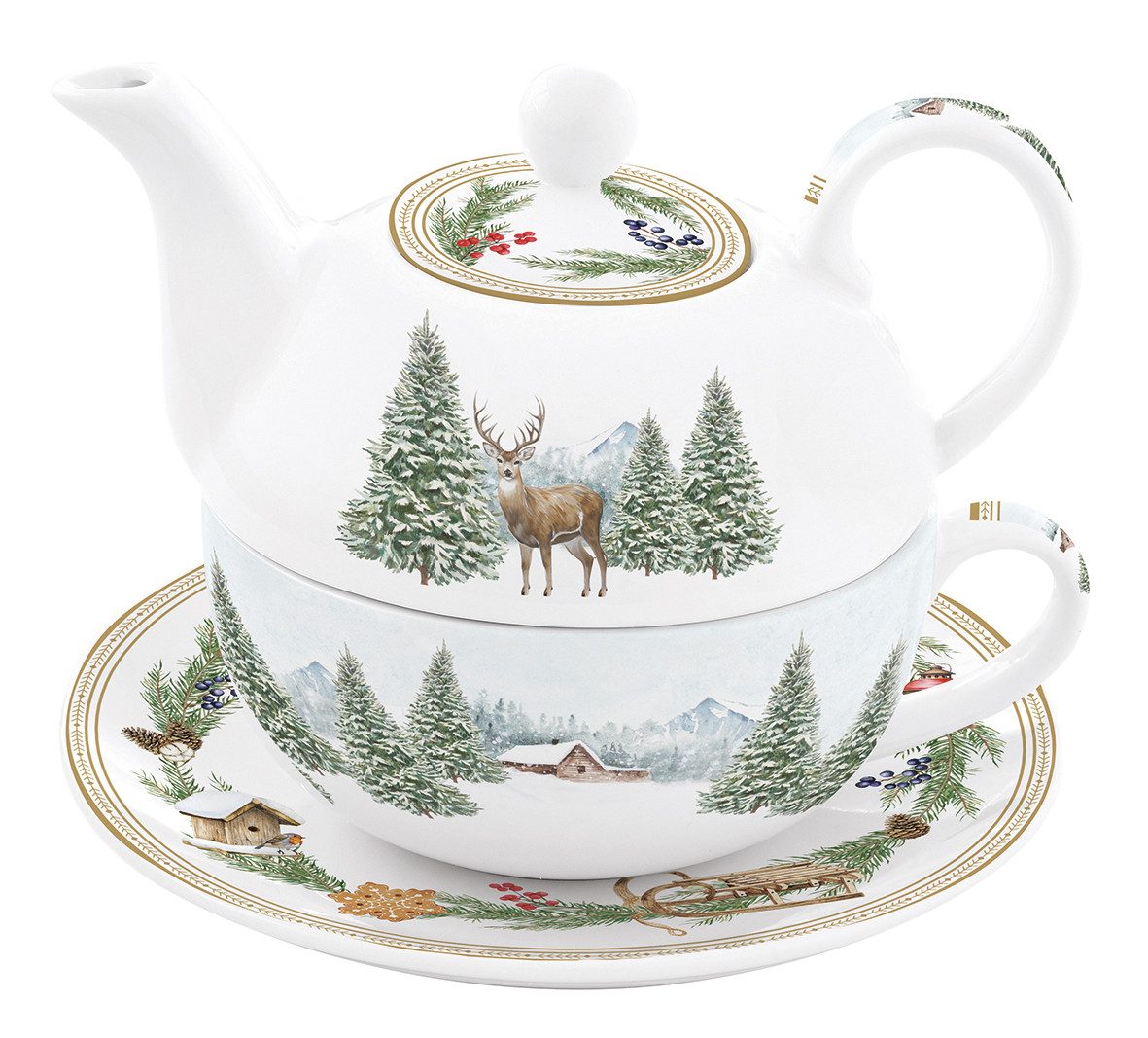 EasyLife Teekanne White Forest, 800 l, Spülmaschinengeeignet, Mehrfarbig, Motiv: Winterwald