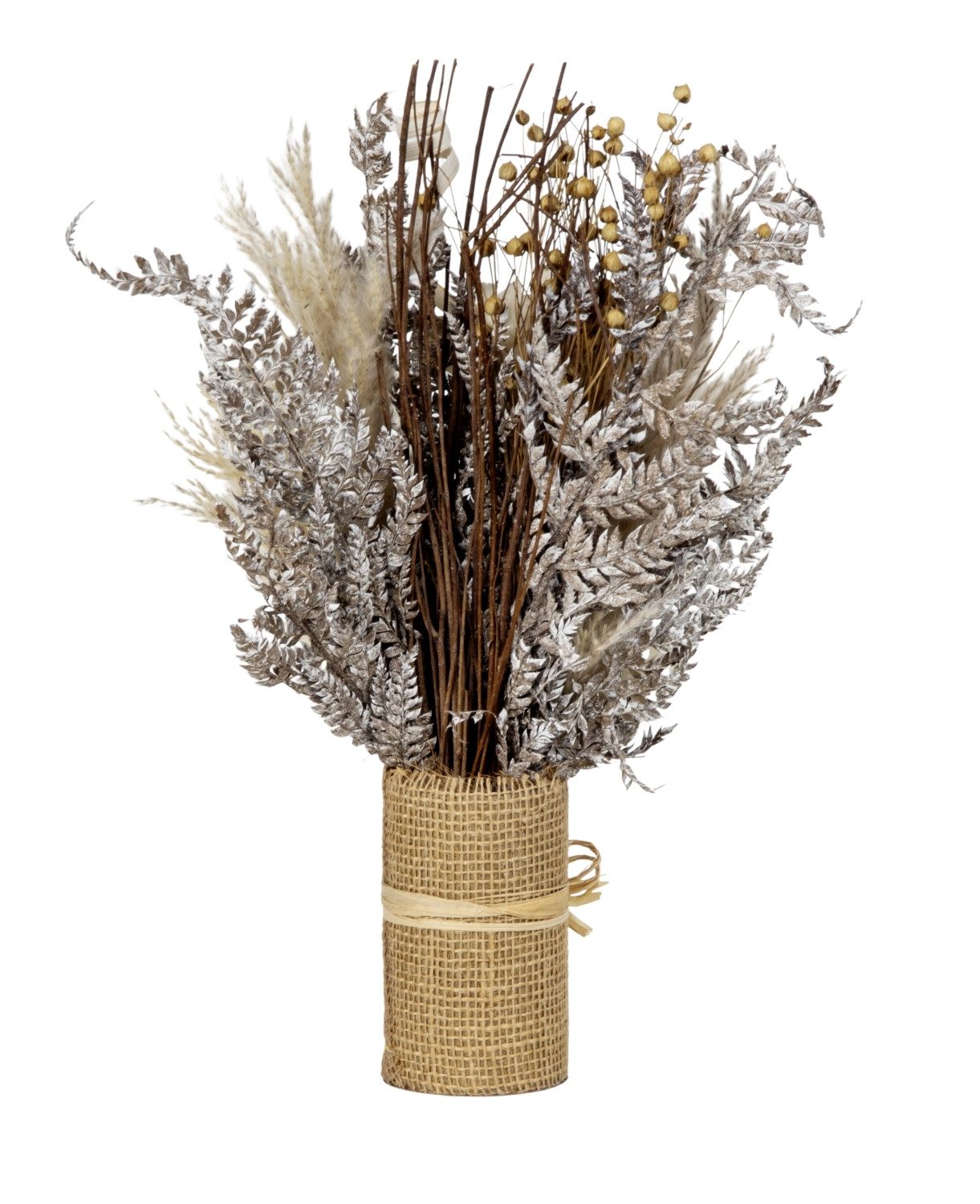 Trockenblume Blumenarrangement Deko Blumen getrocknet in Naturfarben, XiRRiX, Höhe 36 cm, Trockengesteck Creme Rosendeko