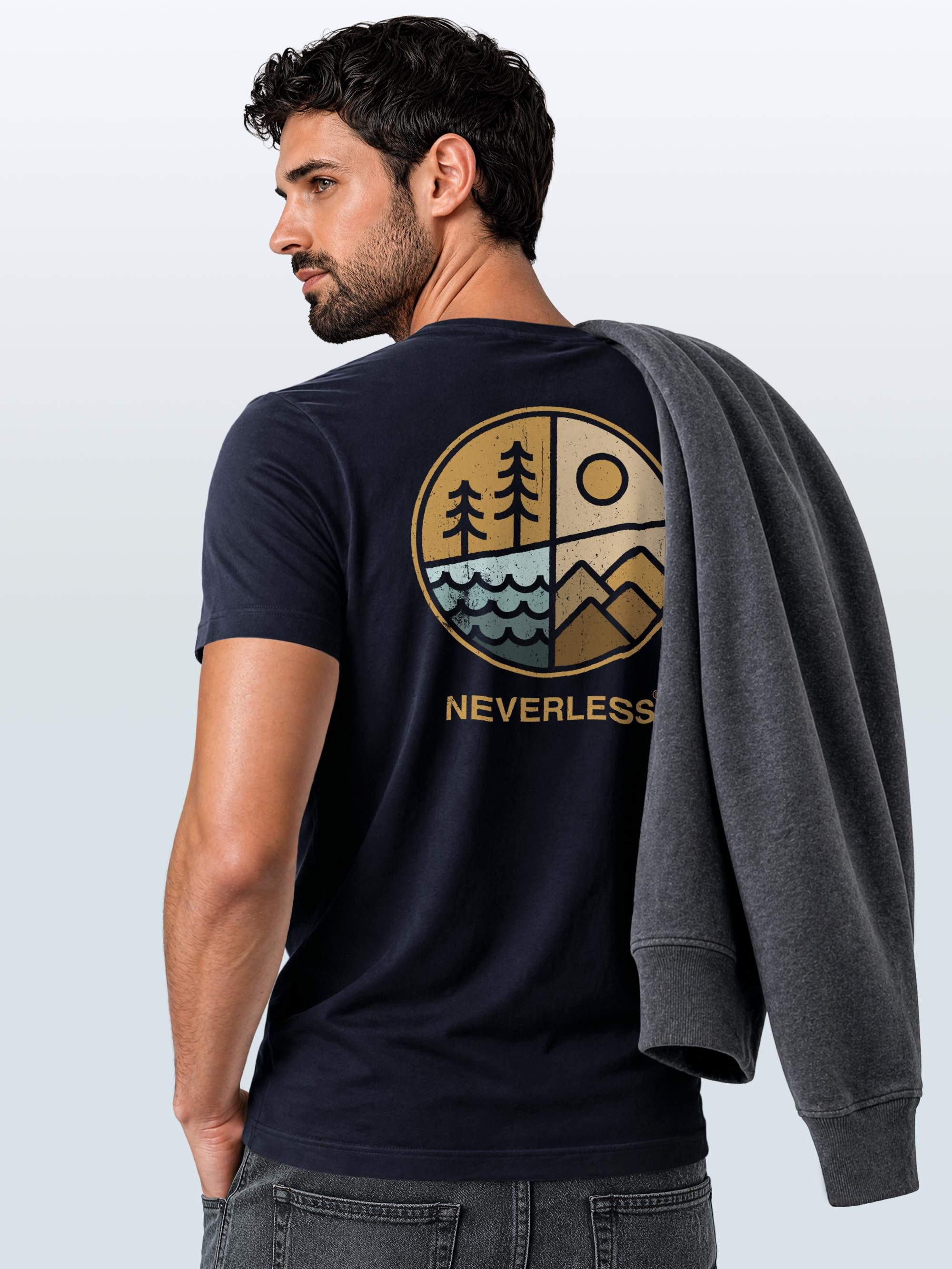 Neverless Print-Shirt Herren T-Shirt Backprint Natur Grafik Berge Wald Adventure Outdoor mit Print
