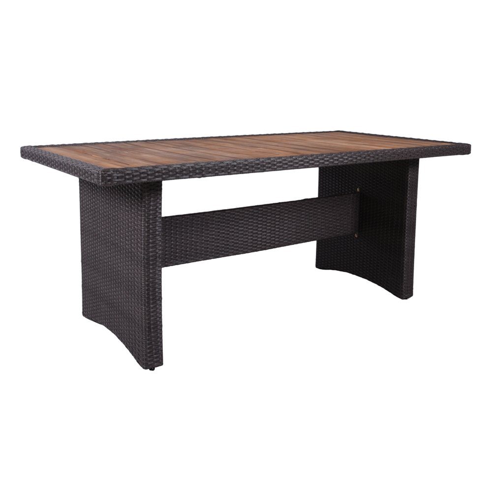 Lomadox Gartentisch GAZA-120, aus Alu/Kunststoffgeflecht und Akazie in weidengrau, : 180/75/90 cm