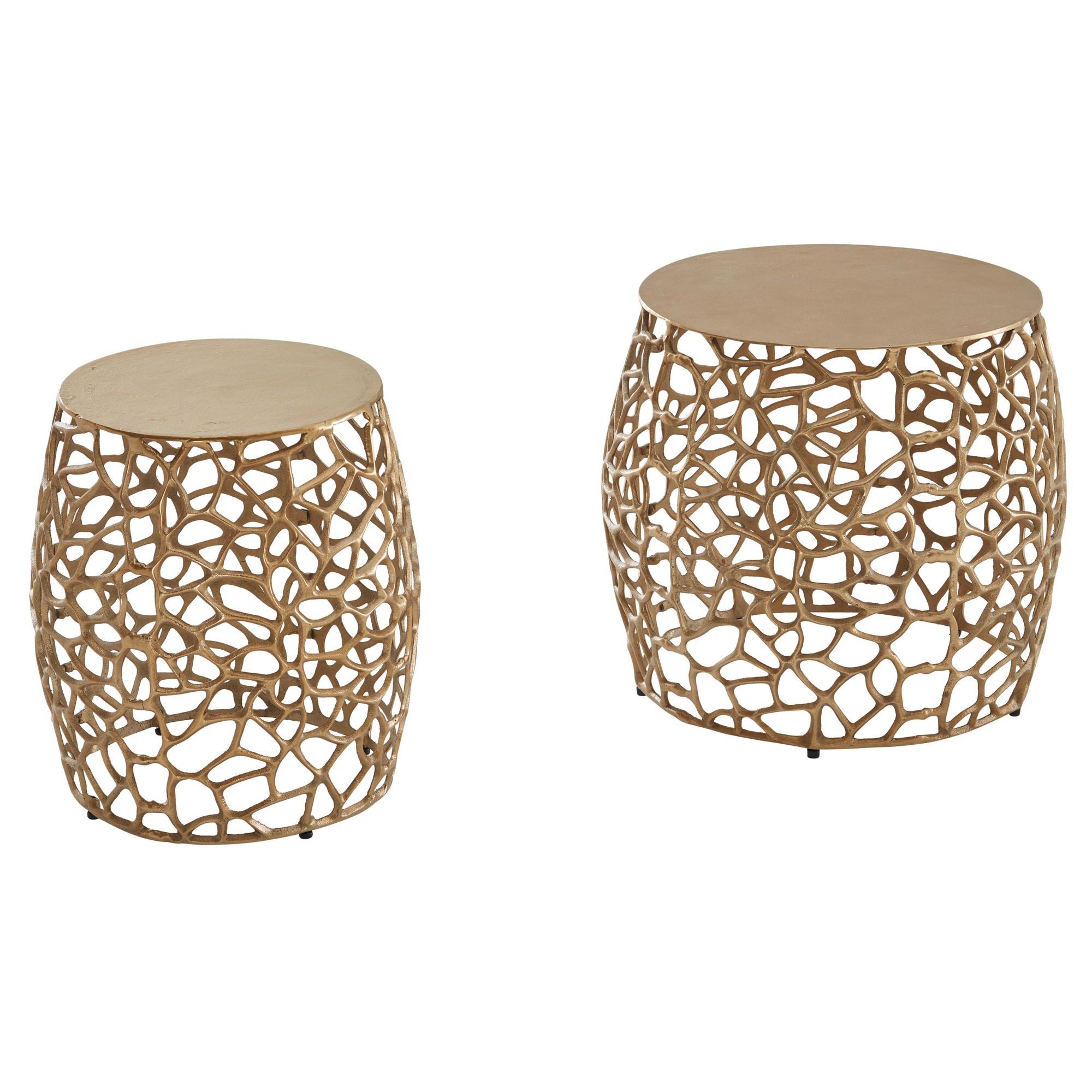 furnicato Satztisch Beistelltisch-Set 46x46x42/36x36x39 cm Golden (1-St), Platzsparend stapelbare Beistelltische mit Anti-Rutsch-Noppen