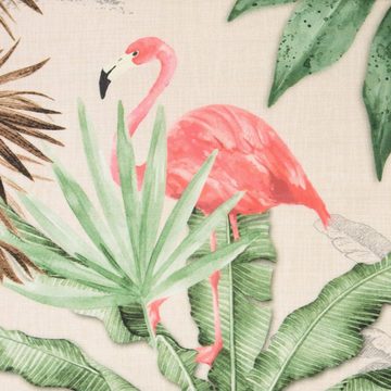 Stoff Outdoorstoff Dralon Palmen Papagei Flamingo beige bunt 1,40m, abwaschbar