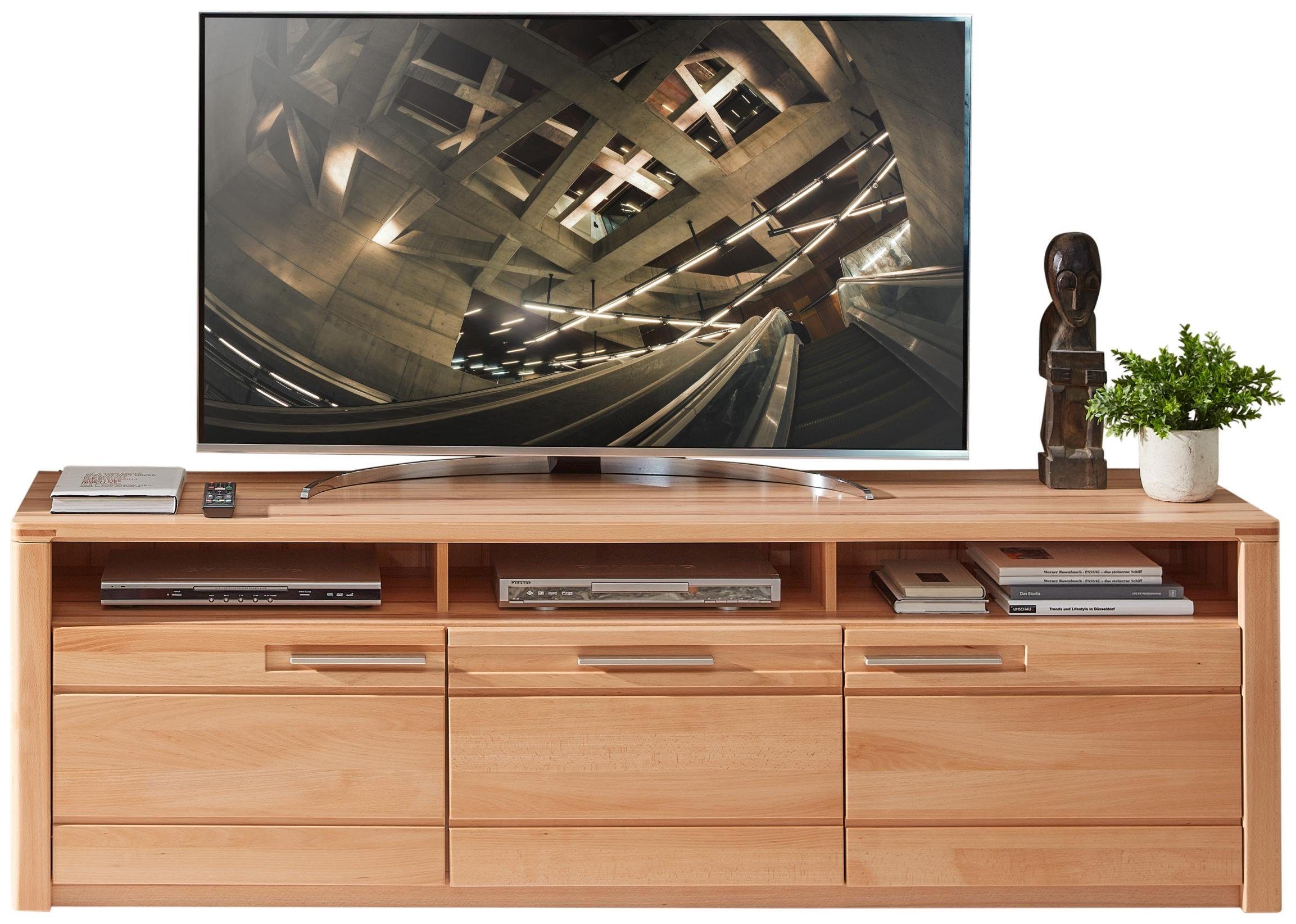 Innostyle Wohnwand Wohnwand NATURE ONE FF81 - 3-teilig - Front Kernbuche Massivholz, (Komplett-Set, 3-St., Vitrine, TV-Lowboard, Wandboard)