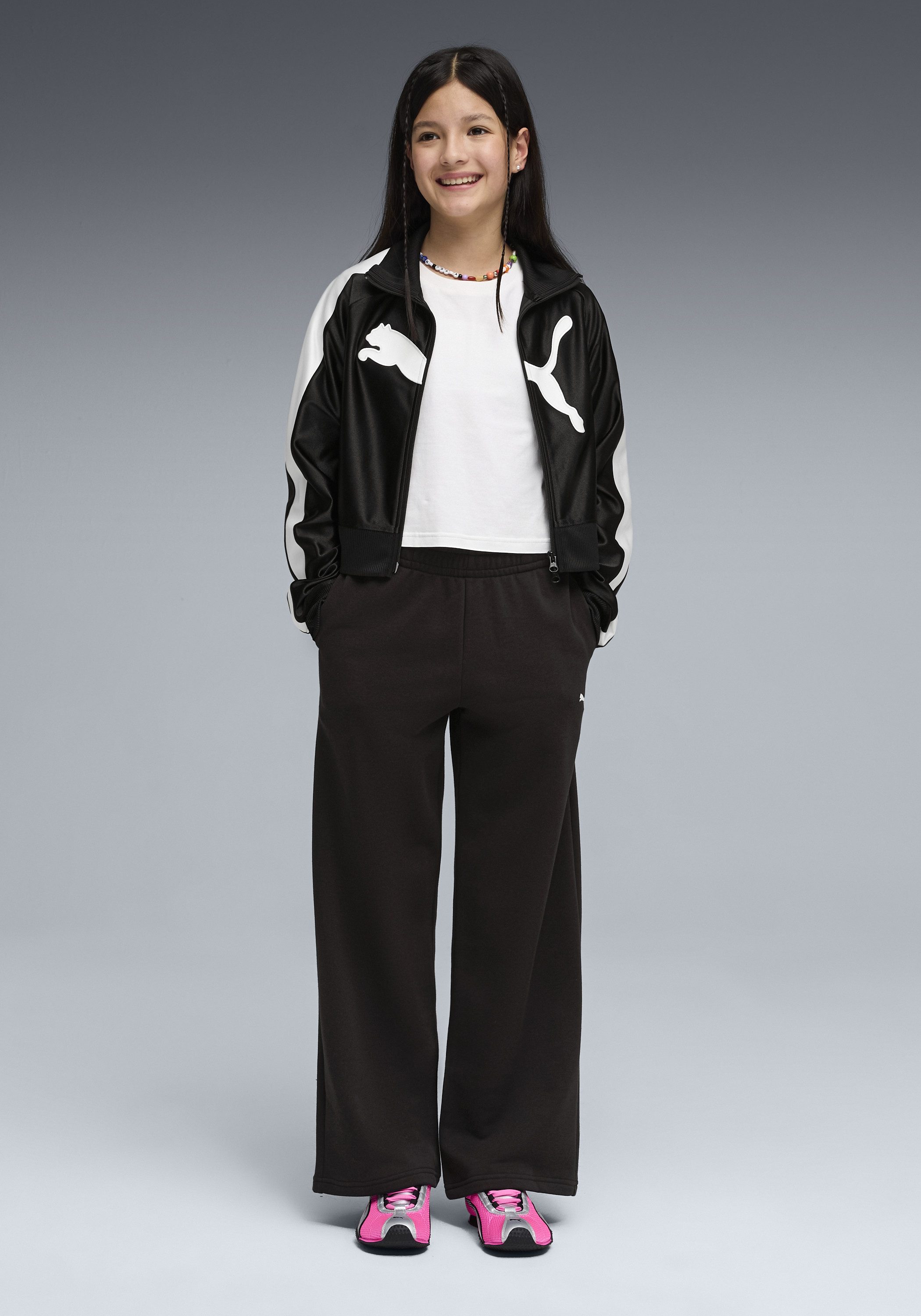 PUMA Trainingshose ESS WIDE LEG PANTS TR G aus Baumwollmischung, mit Eingrifftaschen, Regular Fit