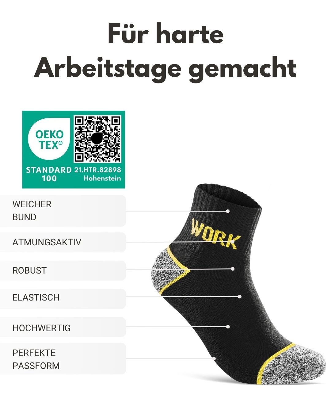 sockenkauf24 Arbeitssocken Herren Kurze Premium WORK Quarter Socken mit Komfortbund, verstärkt (5-Paar) gepolsterte Sohle, ohne Naht, Ferse & Fußspitze verstärkt
