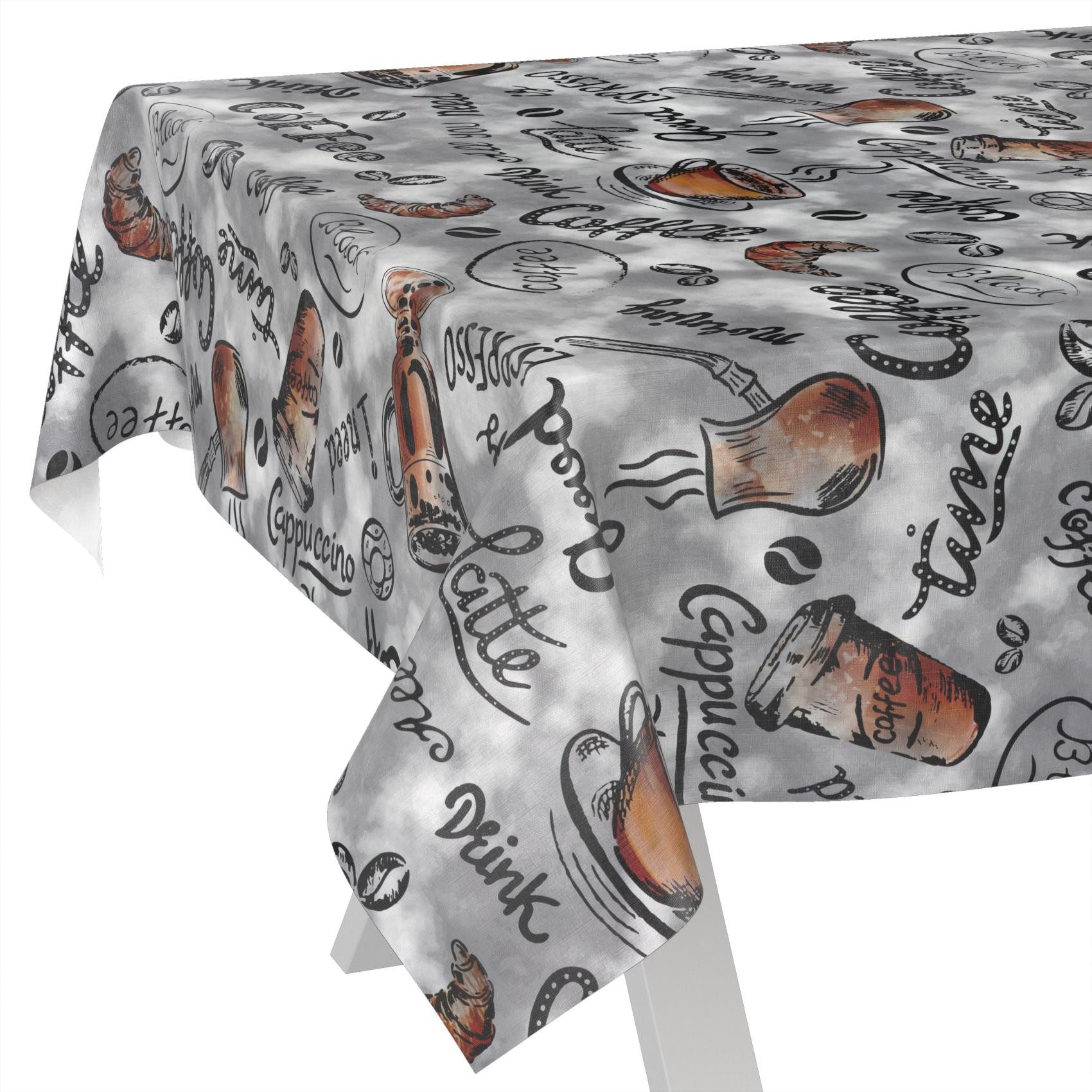 ANRO Tischdecke Kaffee abwaschbar Wachstuch pflegeleicht wasserabweisend (Einzelstück 1-tlg), Schmutzabweisend Genuß Grau 90x130cm Gartentischdecke