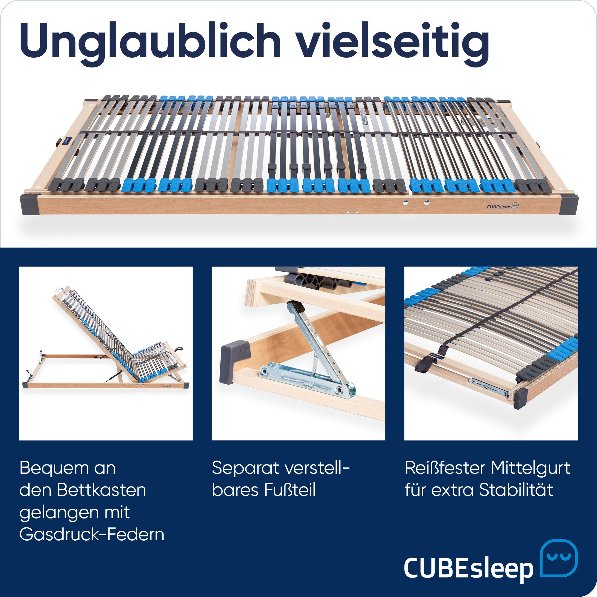 Lattenrost Pure Eco, CUBEsleep, Kopfteil verstellbar, Fußteil verstellbar, mit Bettkasten-Funktion, fertig montiert, 10 Jahre Garantie