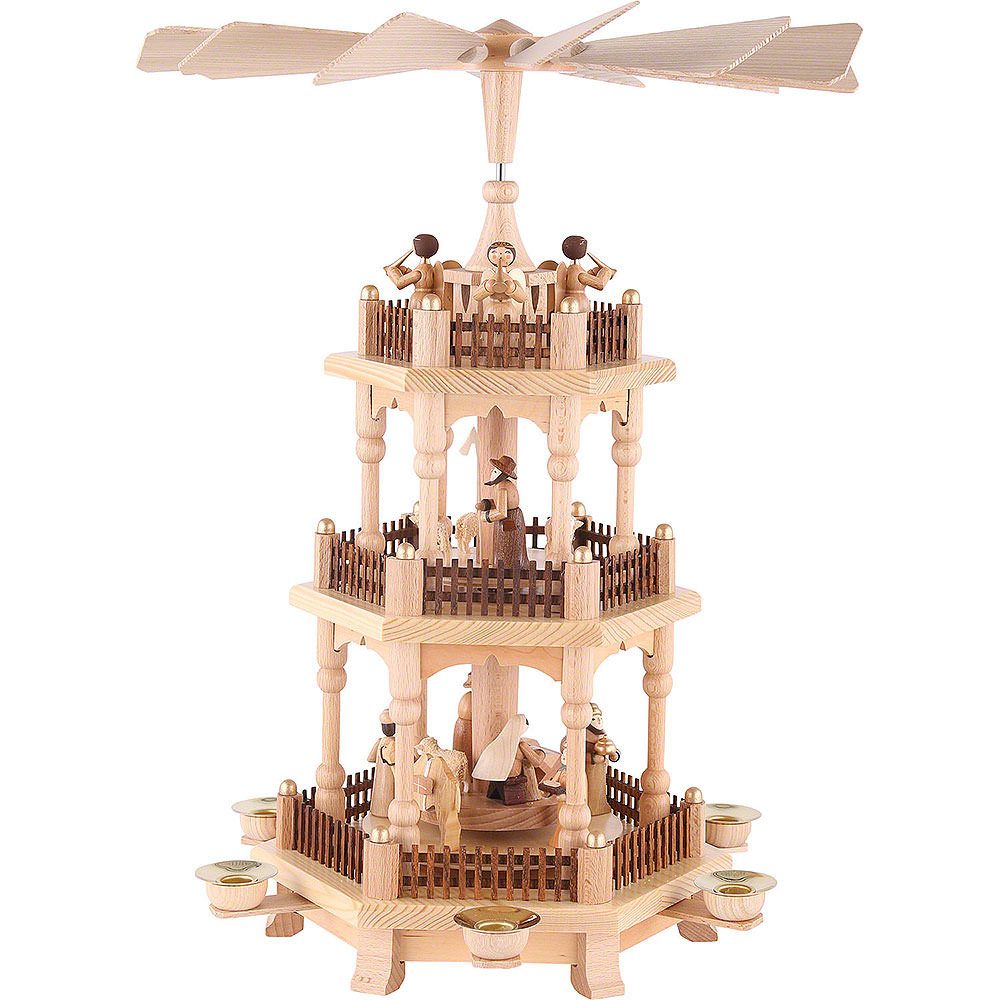 Seiffener Kunsthandwerk Theo Lorenz Weihnachtspyramide 3-stöckige Pyramide Zur Weihnacht (45cm) von Theo Lorenz Kunsthandwerk