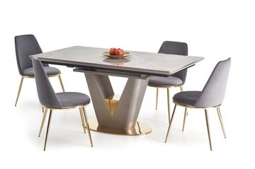 designimpex Esstisch Design Tisch HA-777 Grau Marmoroptik - Gold ausziehbar 160 bis 220 cm