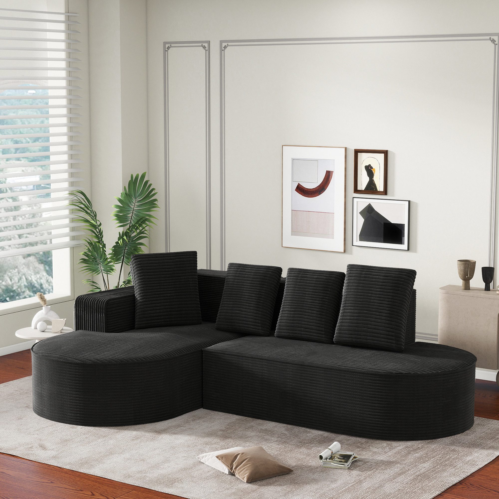 Odikalo Sofa Modulares Sofa,modernes Cloud-Sofa,weich und bequem,Schwarz/Weiß/Grau, L förmige Relaxfunktion,kein Aufbau erforderlich