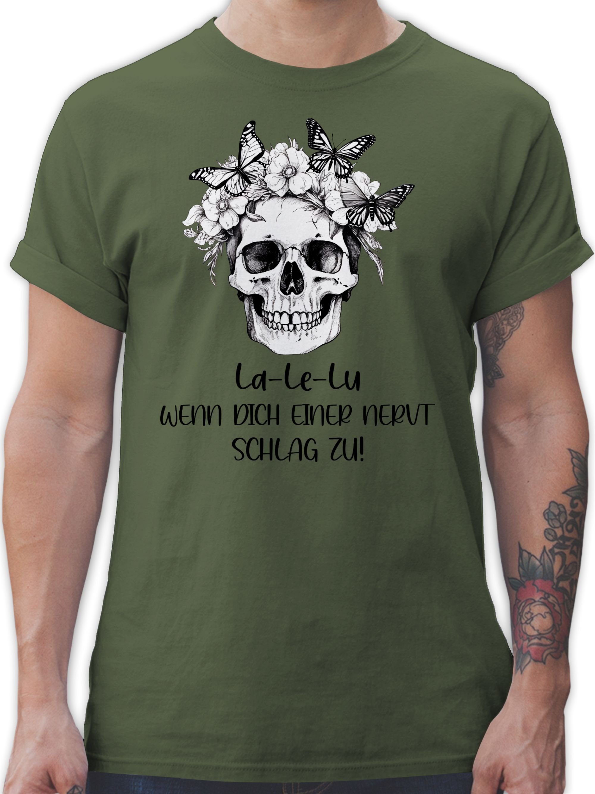 Le dich schlag Army einer Koll Lu La T-Shirt Shirtracer Statement Kollegen nervt wenn zu Skull Totenkopf Grün 01