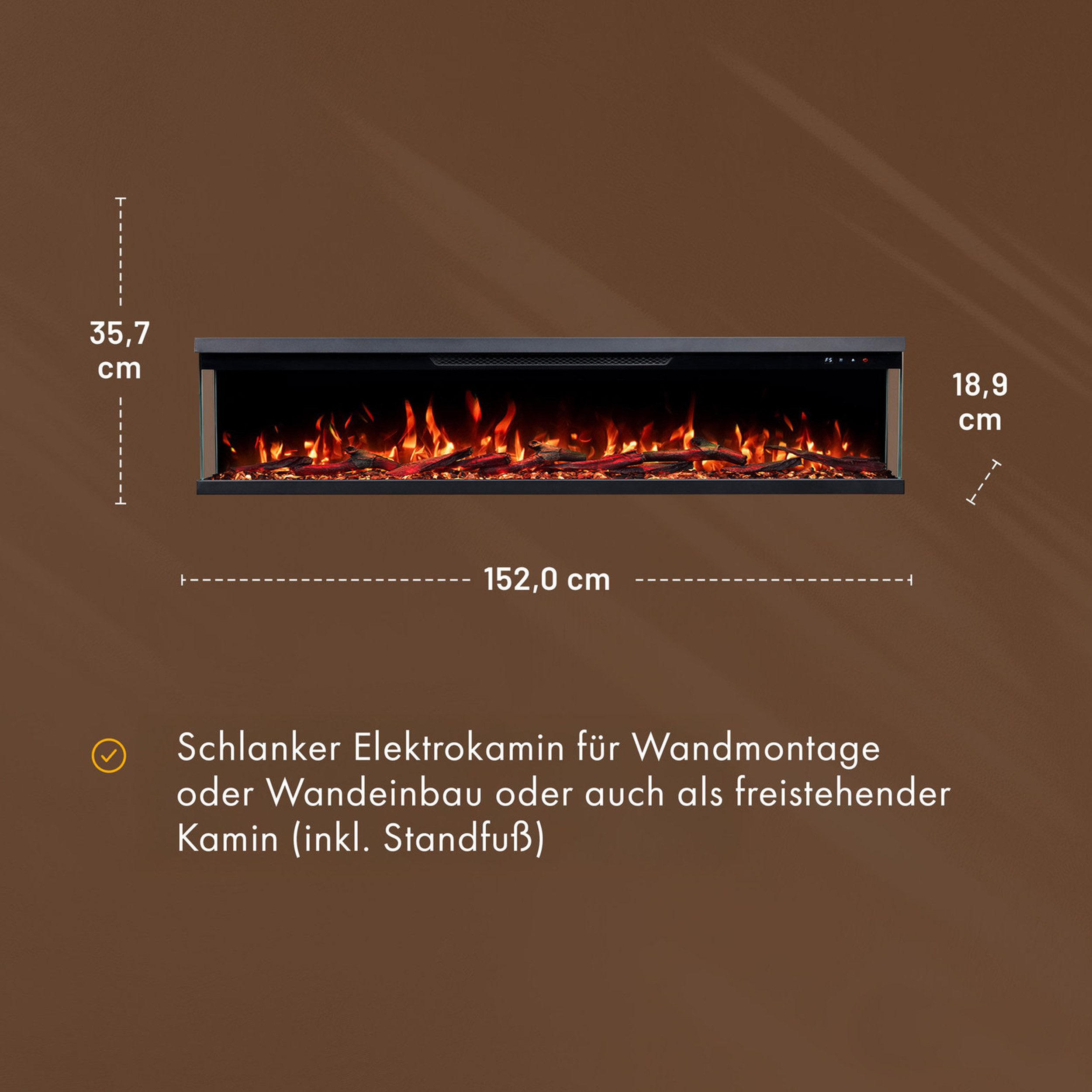 GF Core Elektrokamin Insert Wandkamin mit 3D Feuer und Heizung (Thermostat, 900- 1800 W), Elektrischer Stand-, Wand- oder Einbaukamin mit APP Steuerung, LED – Bild 5 von 5