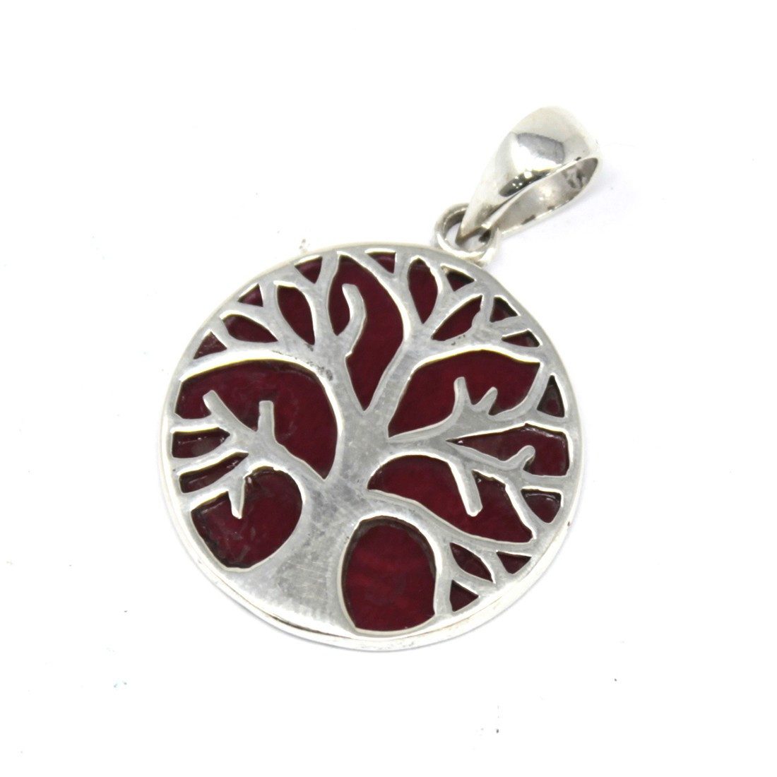 Collier Baum des Lebens Silber Anhänger 22mm - Coral Effect