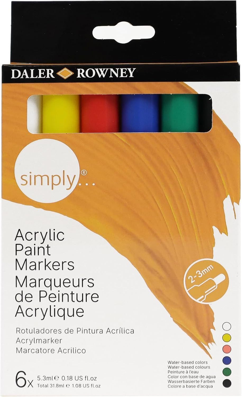 DALER ROWNEY Spiel DALER ROWNEY Acrylmarker Simply - 6 Premium Marker Set für kreative Pr