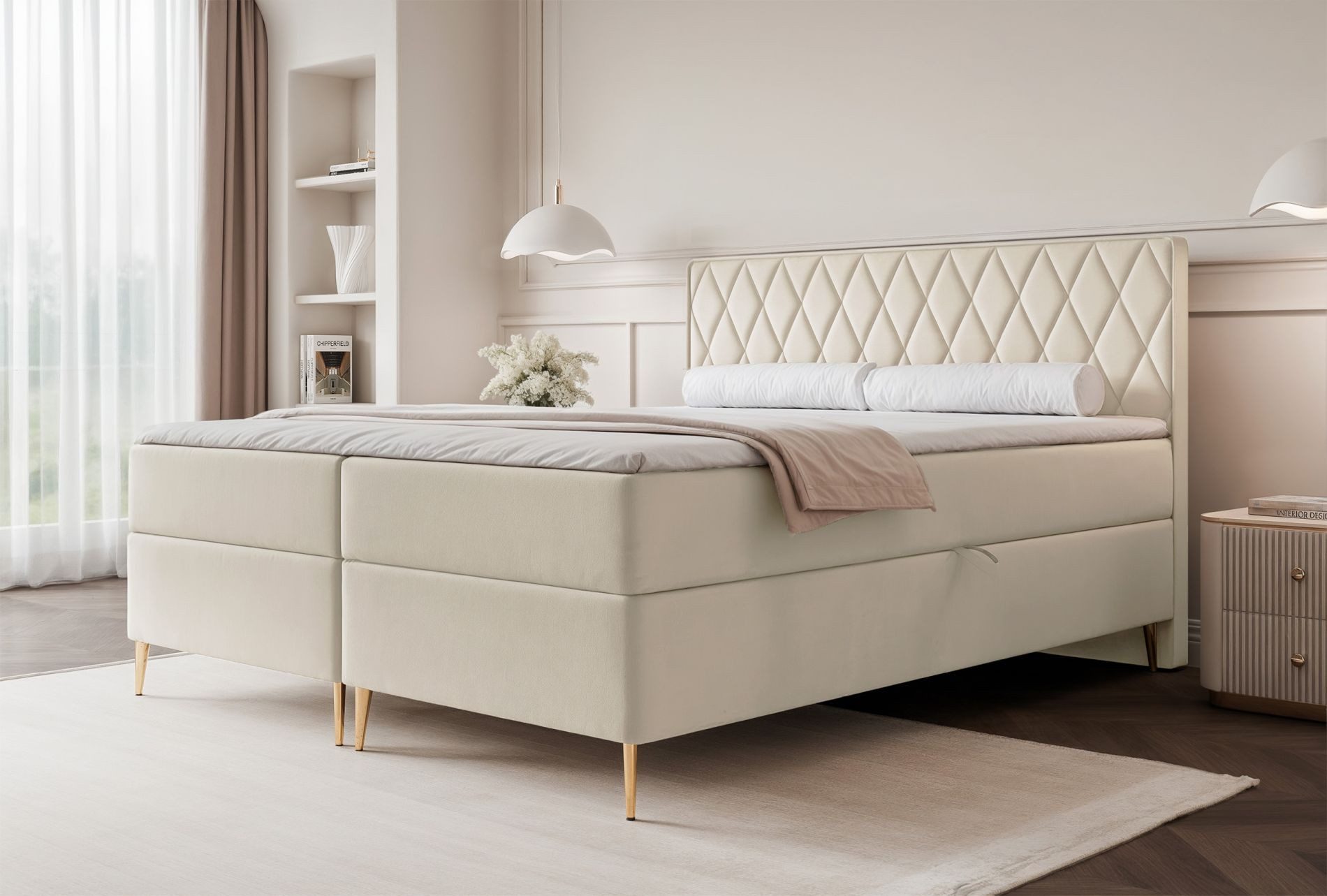 Selsey Boxbett CARESSO, mit Matratze, Topper, 2 Bettkästen und wasserfestem Veloursbezug