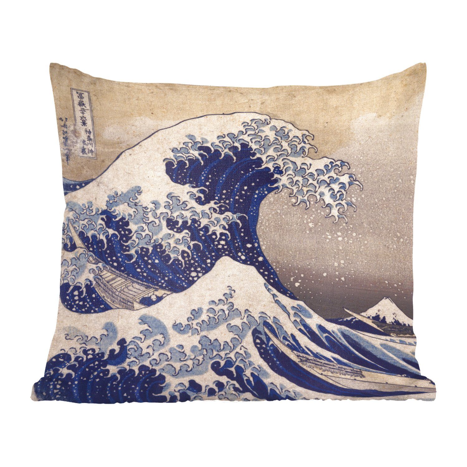Hokusai, Zierkissen für mit Kanagawa von MuchoWow Deko, Dekokissen von große Sofakissen Schlafzimmer, Kluft Gemälde Katsushika - Die Wohzimmer, Füllung