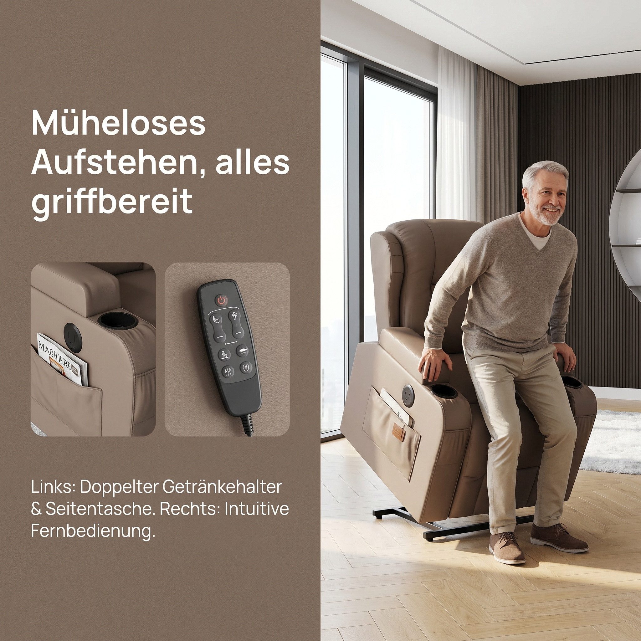 PXloue Massagesessel TV-Sessel Elektrisch Massage Relaxsessel Schlafsessel Fernsehsessel (inkl. Aufstehhilfe und Fernbedienung), mit Liegefunktion Massagefunktion und Wärmefunktion, bis 150 kg