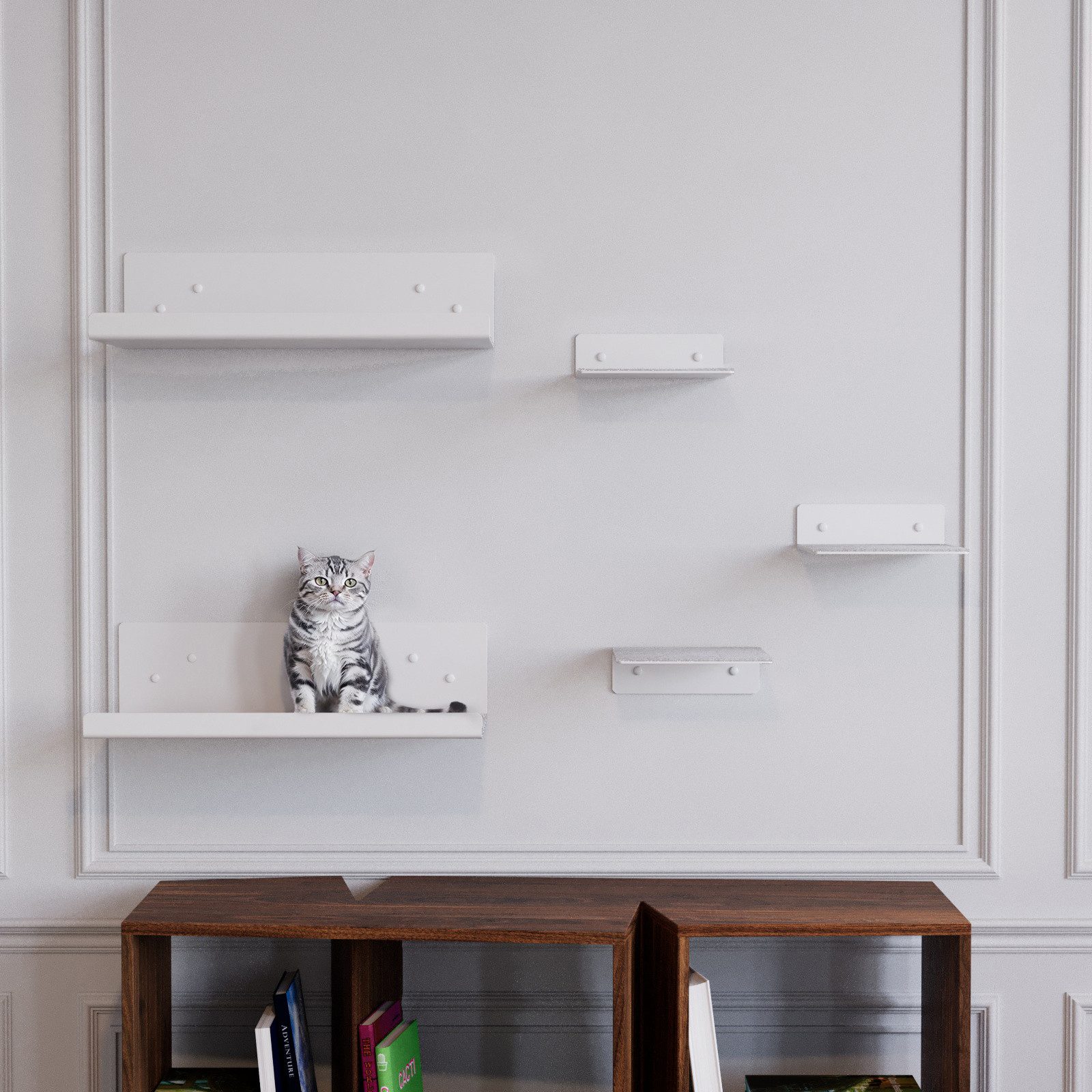 QLS Katzen-Kletterwand Set Lichtgrau, mit Filz 2 Liegen 3 Stufen zur Wandmontage