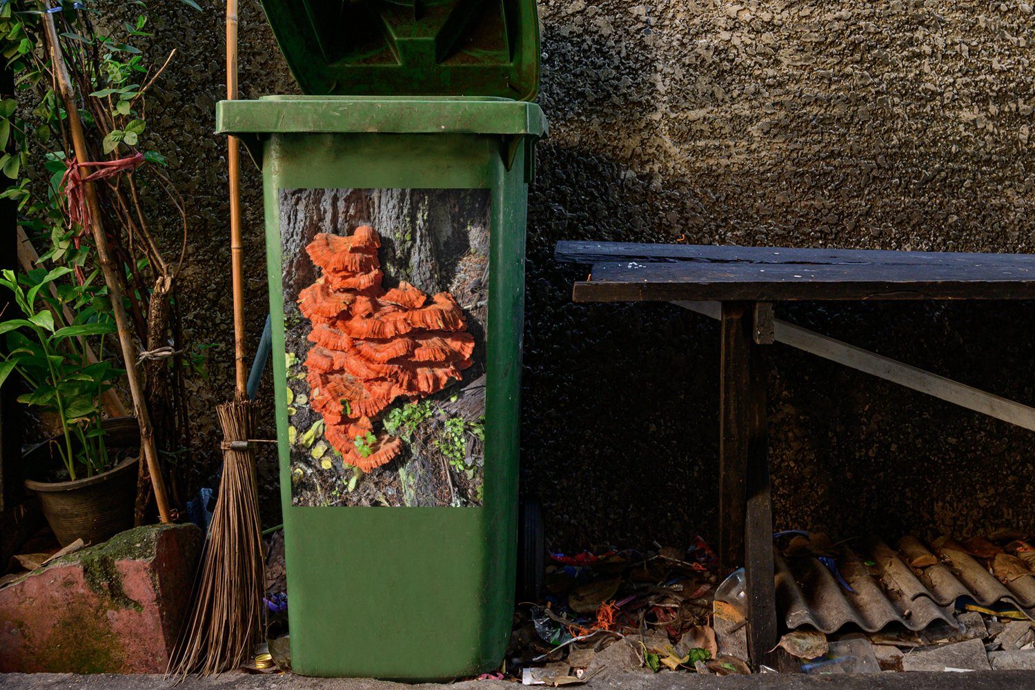 Abfalbehälter Mülleimer-aufkleber, Container, Sticker, Rote Wandsticker (1 St), Schwefelpilze MuchoWow Mülltonne,