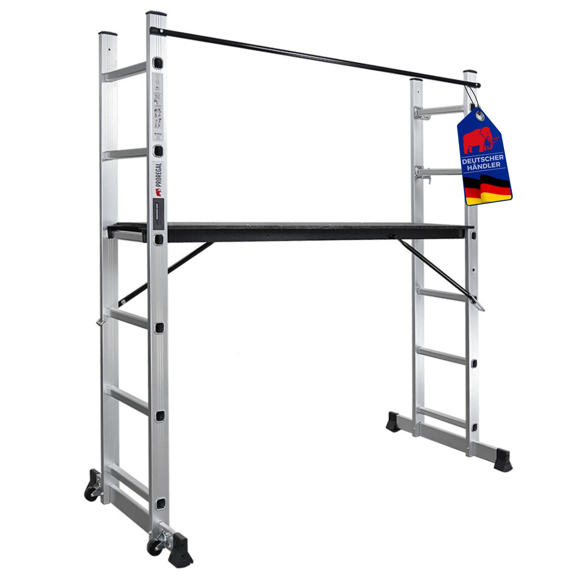PROREGAL® Arbeitsgerüst MULTISTEP 3-in-1 Aluminiumleiter Stehleiter 2x6 Sprossen Tragl. 150kg