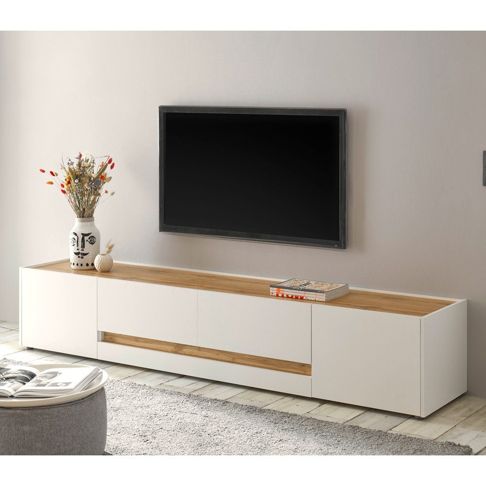 Lomadox Lowboard »CRISP-61«, Wohnzimmer TV Schrank in weiß mit Absetzungen  in Wotan Eiche Nb., B/H/T: ca. 220/40/45 cm