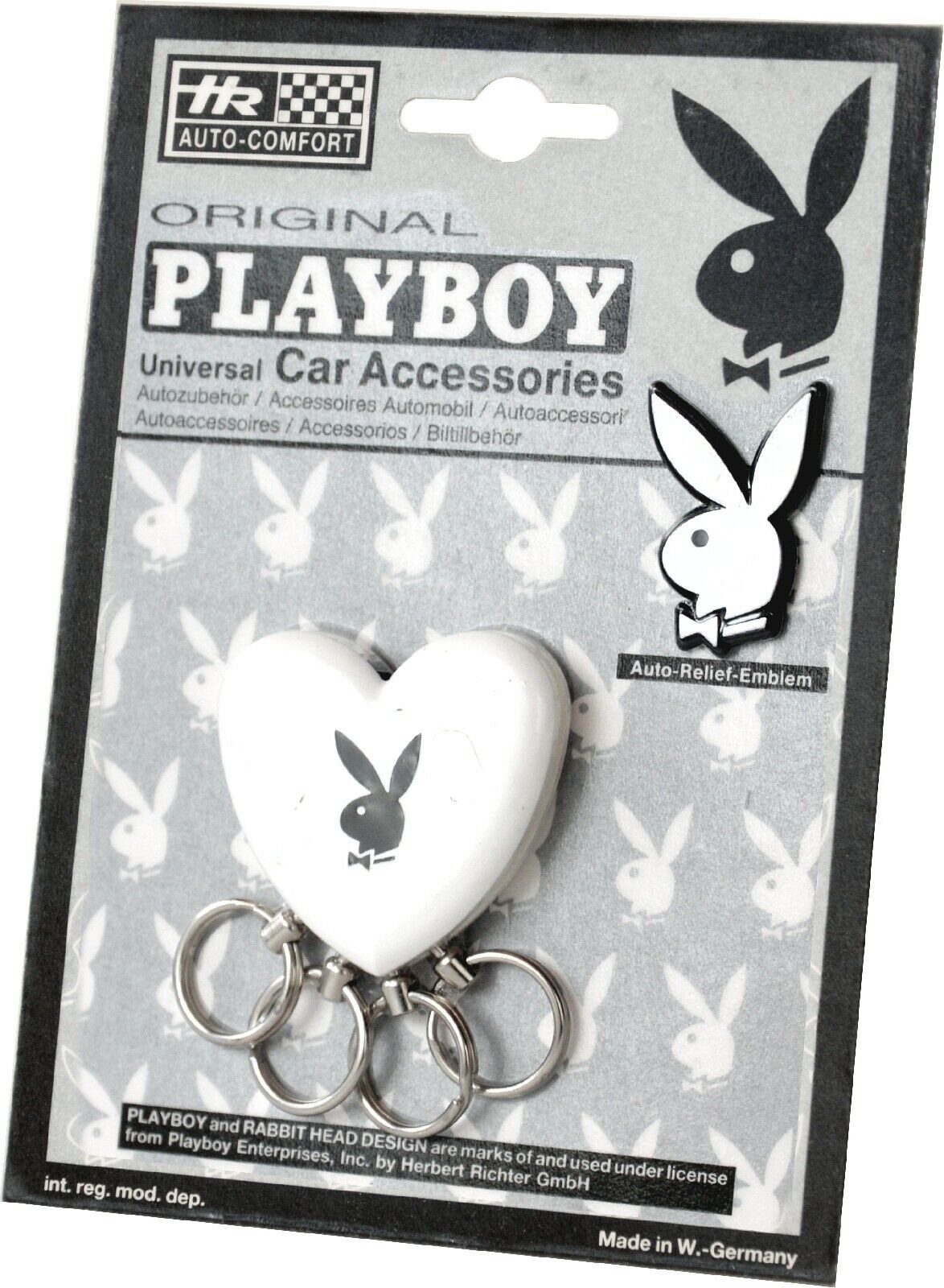 HR Autocomfort Schlüsselanhänger Set Weisser PLAYBOY Schlüsselanhänger Hase BUNNY mit Relief Emblem