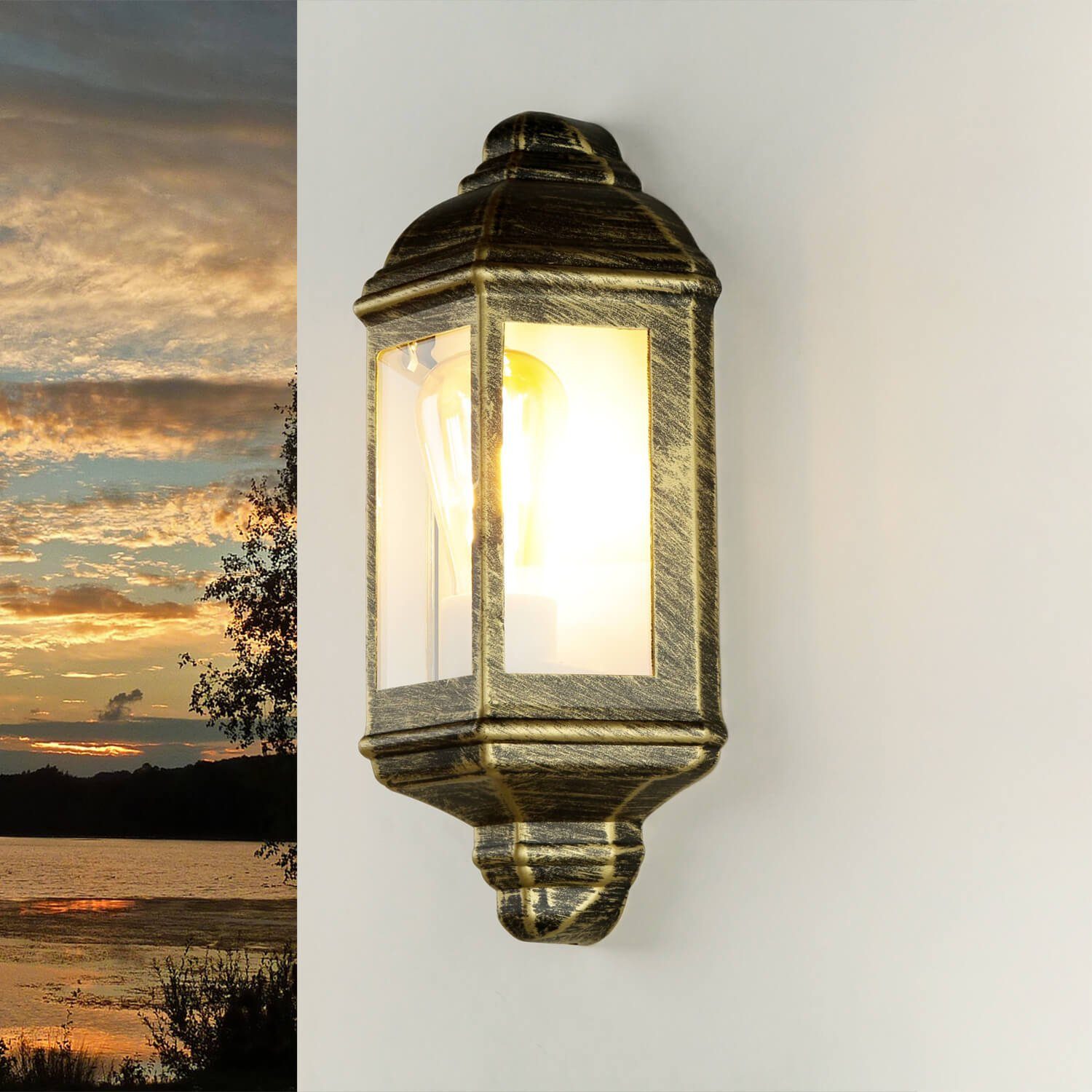 Licht-Erlebnisse Außen-Wandleuchte LIVORNO, ohne Leuchtmittel, Rustikale Wandlampe Außen Gold Antik Schiffsleuchte Aluguss | Wandleuchten