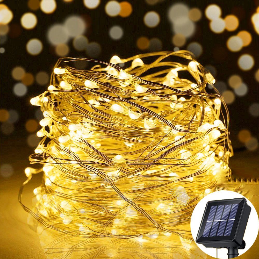 Dedom LED Solarleuchte Solar Lichterkette Aussen, 12 M 100 Lichter, LED  Kupferdraht Lampe, Geeignet für Garten, Baum, Hochzeit, Party