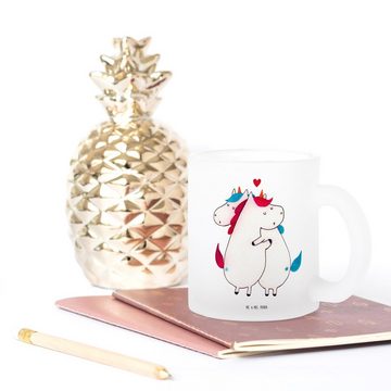 Mr. & Mrs. Panda Teeglas Einhorn Mitteilung - Transparent - Geschenk, Tasse mit Henkel, Glas T, Premium Glas, Edler Aufdruck