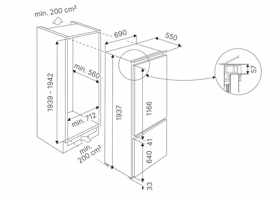 Küppersbusch Einbaukühlgefrierkombination K-series.8 FKGF9835.0i, 193.7 cm hoch, 69 cm breit