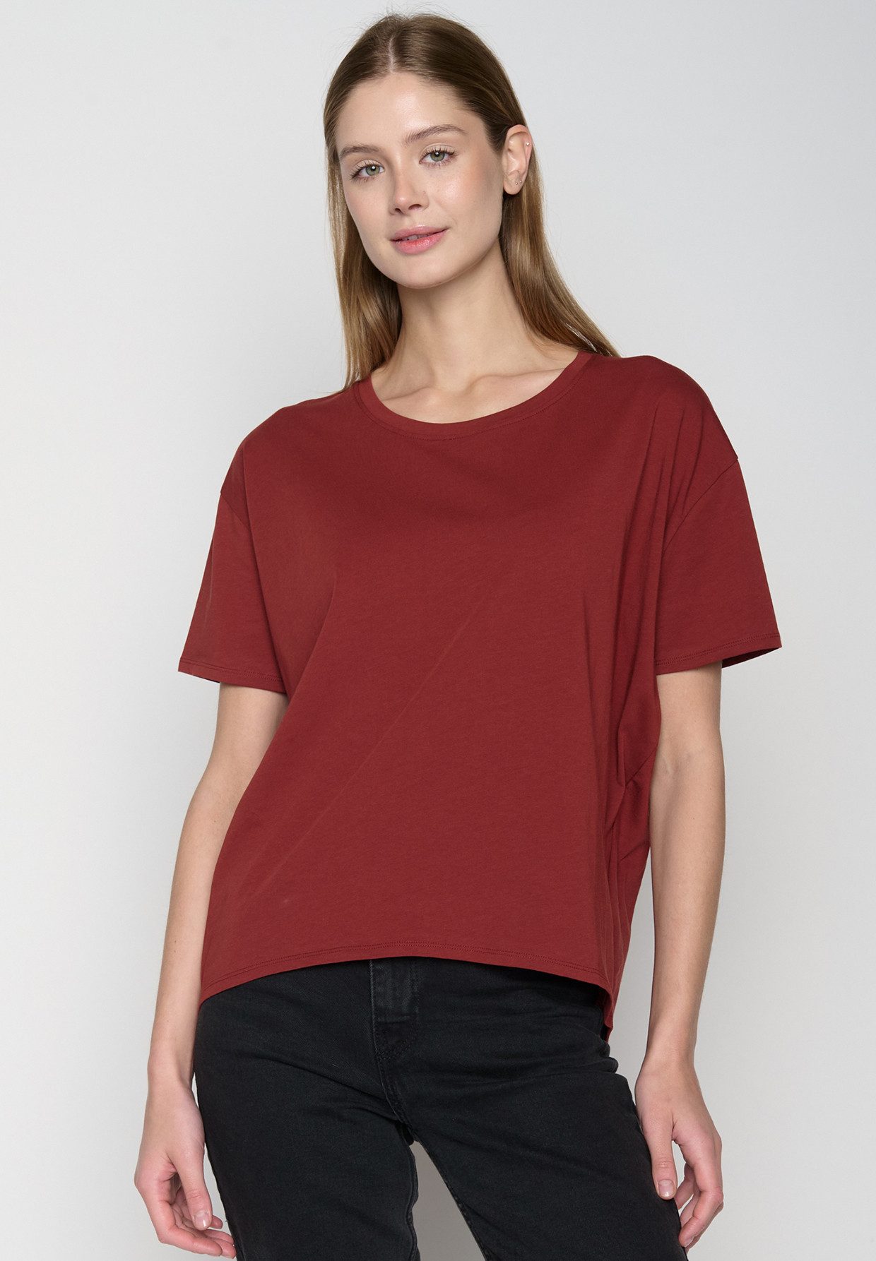 GREENBOMB T-Shirt Feel Basic Motiv Basic (1-tlg., 1) lockerer Schnitt, leichter Fall, vorne kürzer als hinten