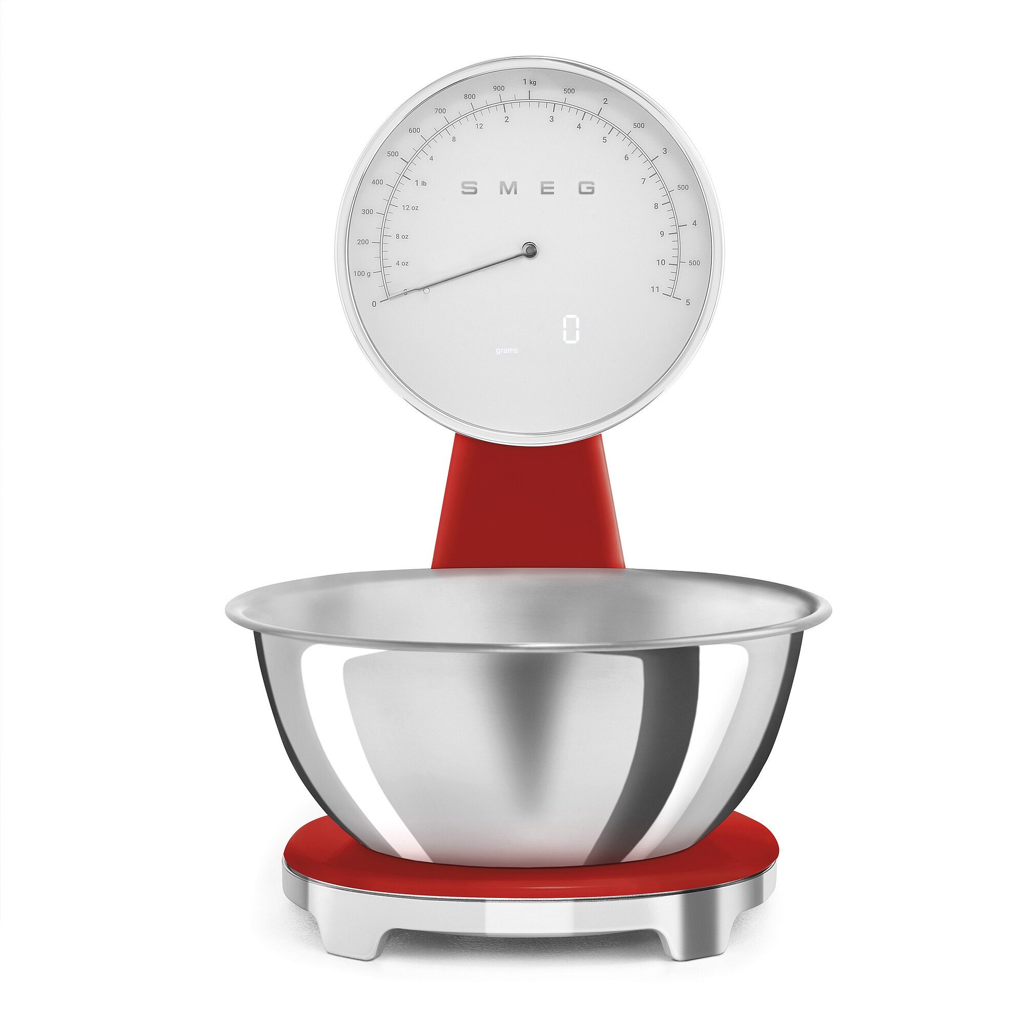 Smeg Küchenwaage SMEG Retro Küchenwaage 5kg/1g Analog- Digitalanzeige USB Akku Rot