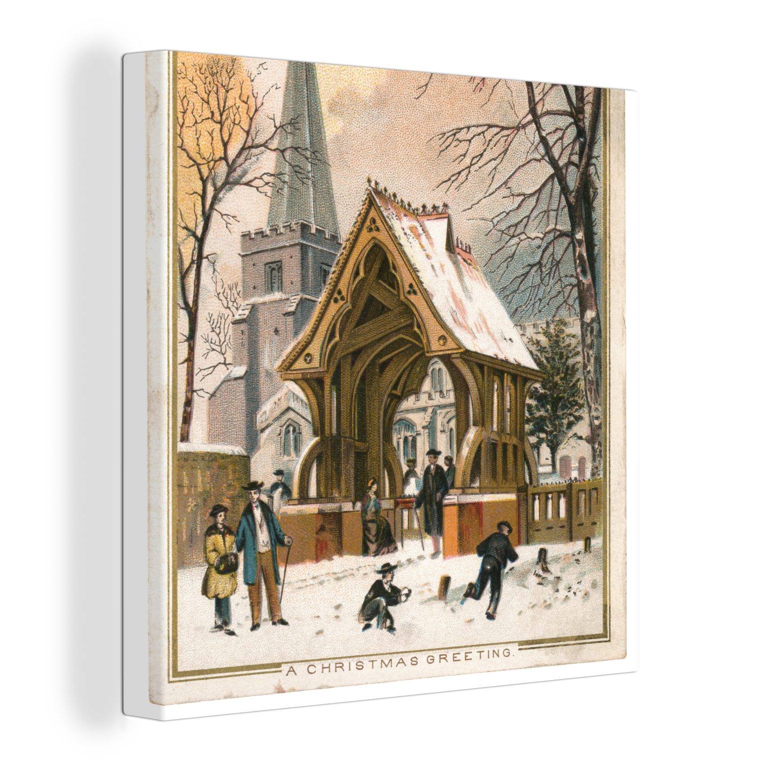 OneMillionCanvasses® Leinwandbild Weihnachten - Winter - Retro, Fotodruck (1 St), Wandbild, Deko Schlafzimmer Wohnzimmer Flur 20x20 cm