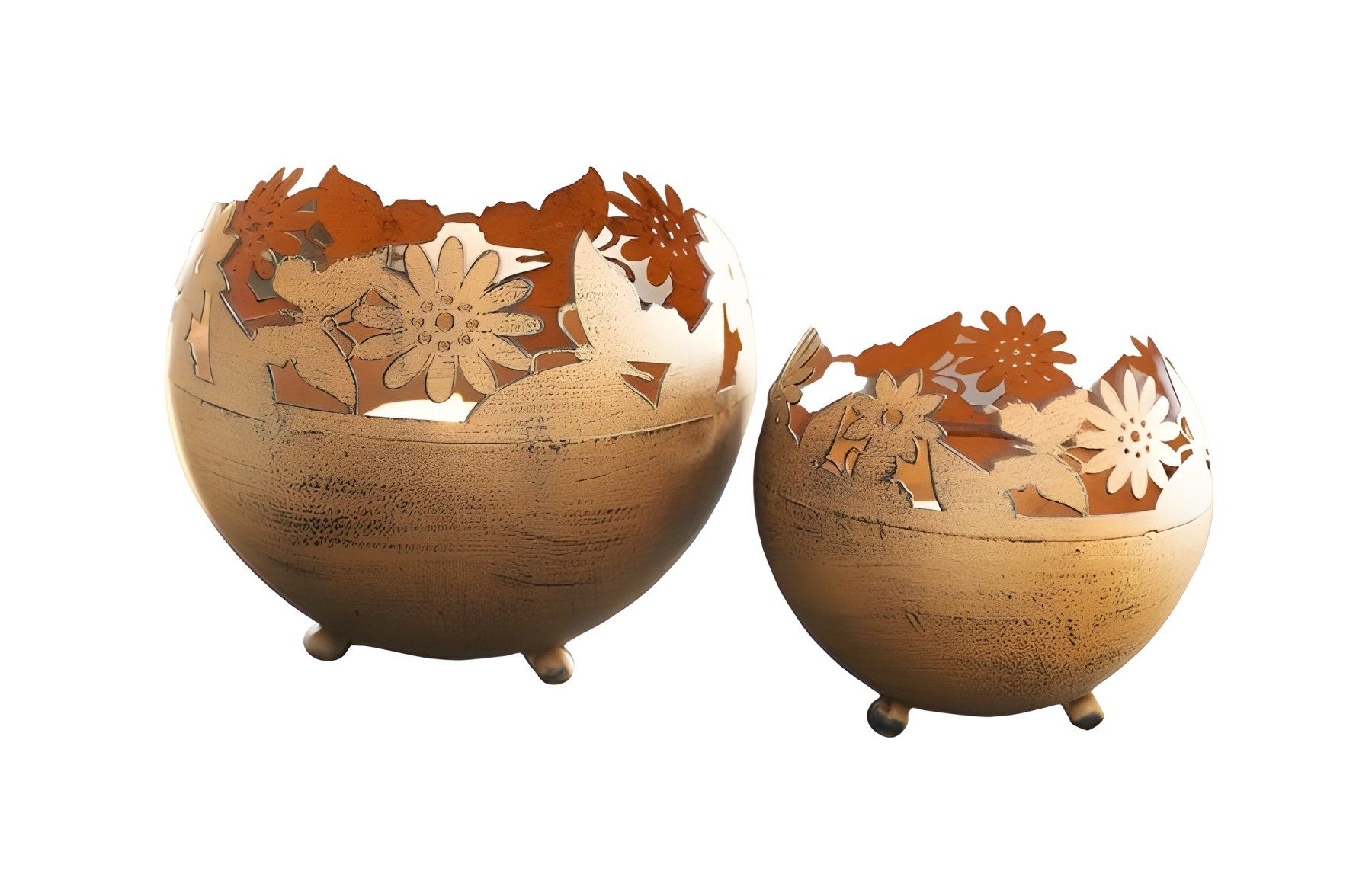 Dekoleidenschaft Windlicht "Wiese" aus Metall in Rostoptik, Deko Windlichtkugel, Настольные лампы (2 St., im Set), Торшеры in Kugelform Metallkugel Feuerkugel für Drinnen & Draußen