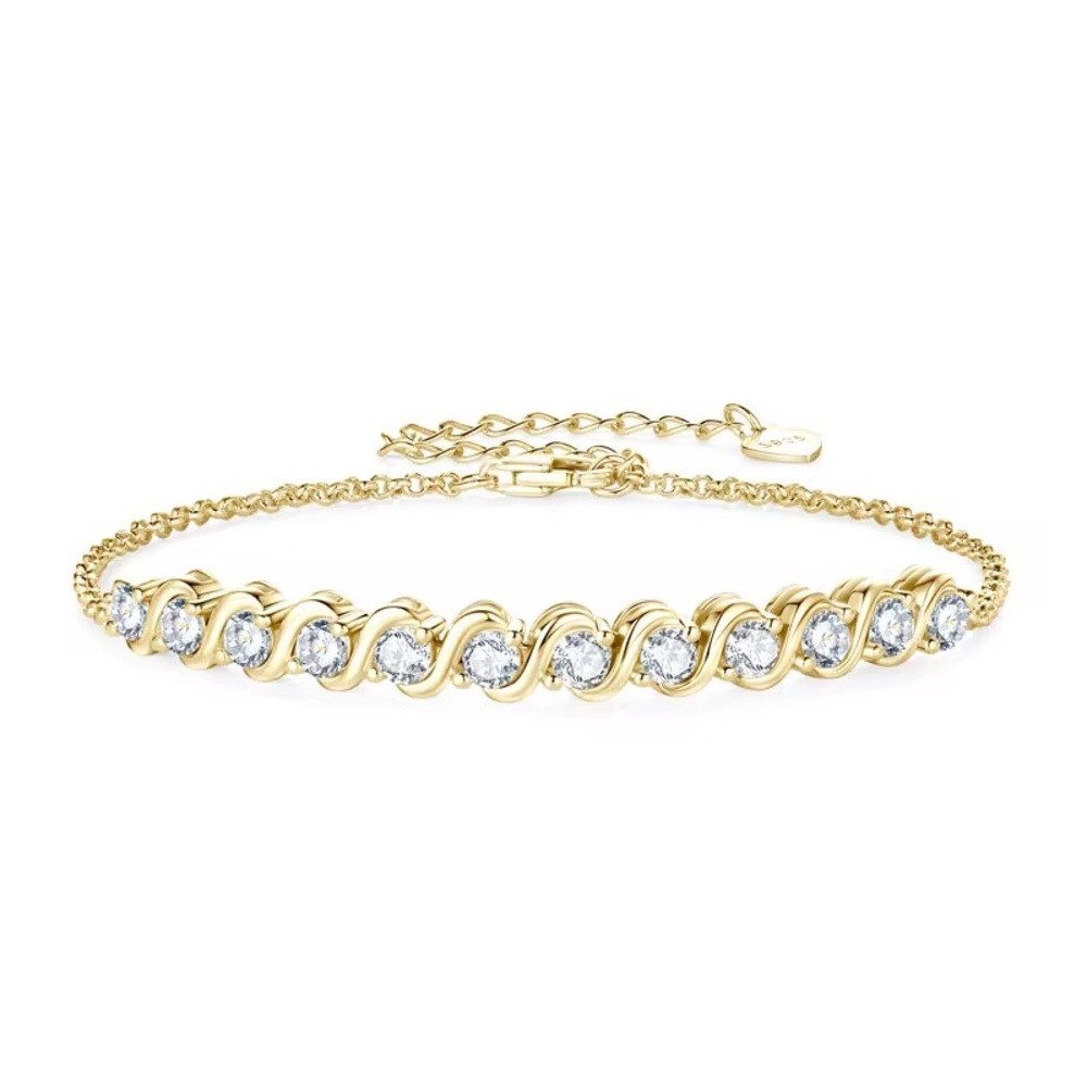 Tennisarmband Funkelnden Moissanit Damen Tennisarmband 925 Sterling Silber 18K Gold