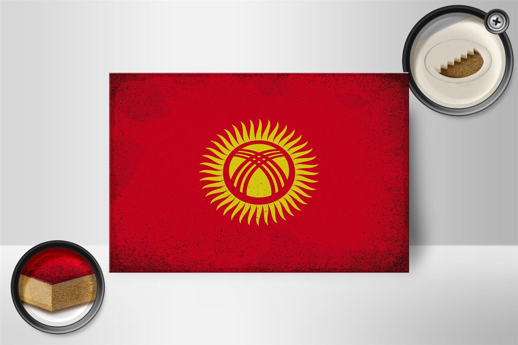 Femer GmbH Holzbild Flagge Kirgisistan 18x12 cm Kyrgyzstan Vintage, Flaggen (1 St), Glatte Holzfaserplatte (MDF), vorn beschichtet