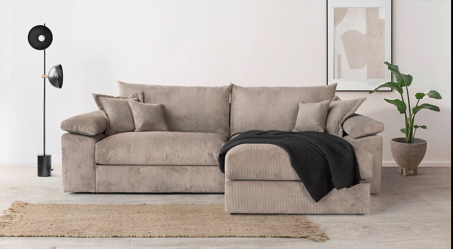 Home affaire Ecksofa Soft&Cosy XXL L-Form, B: 303 cm - OTTO. Verlässliche Qualität., Mega-Sofa, Cord oder Chenille-Struktur, mit Federkern & 4 Zierkissen