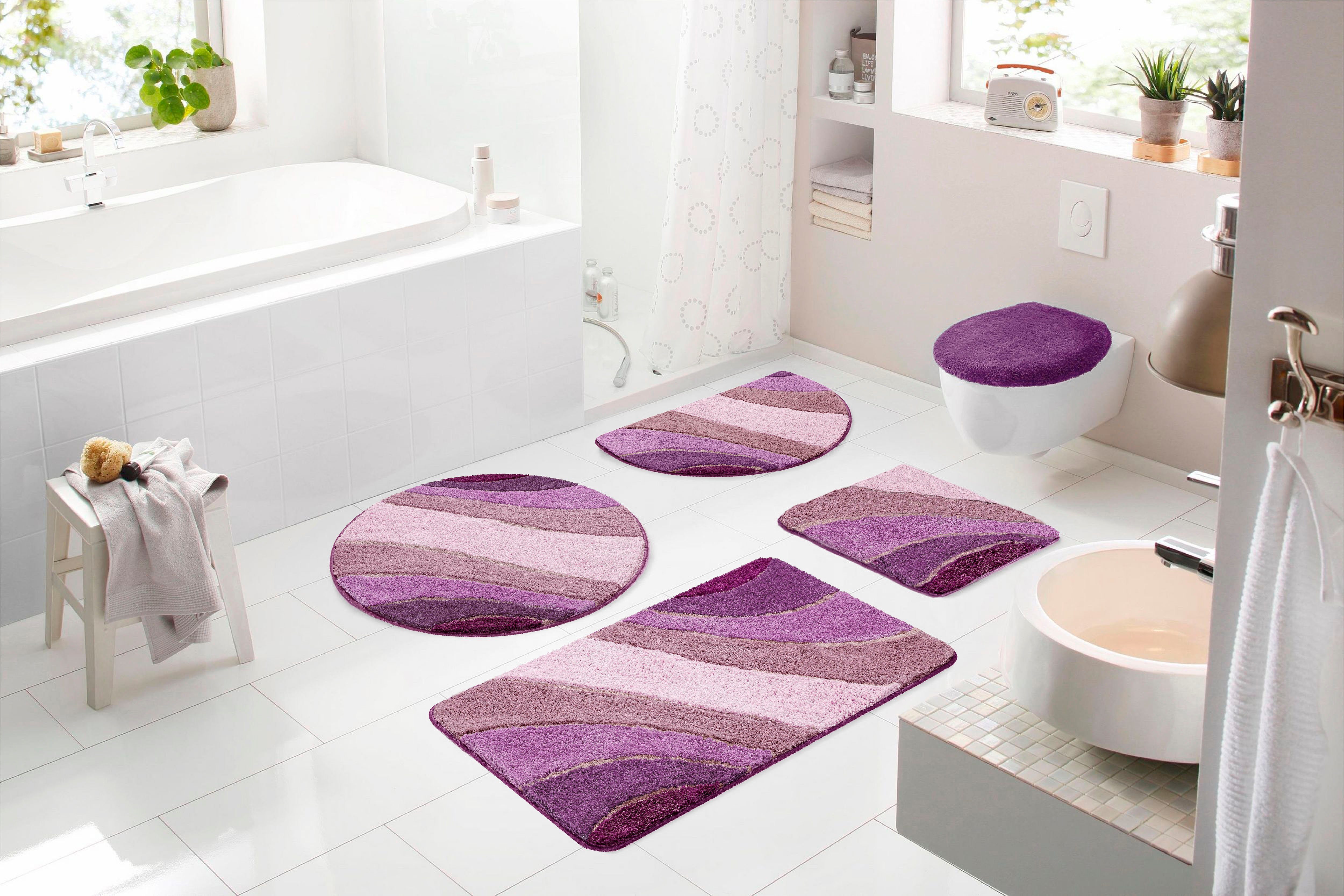 & purple schnell beschichtet, rechteckig, mm, Höhe rechteckig, erhältlich Badematte trocknend, 3-tlg. als rund Badematten, my Badteppich, Josie Set strapazierfähig, fußbodenheizungsgeeignet, home, rutschhemmend 20 Polyester,