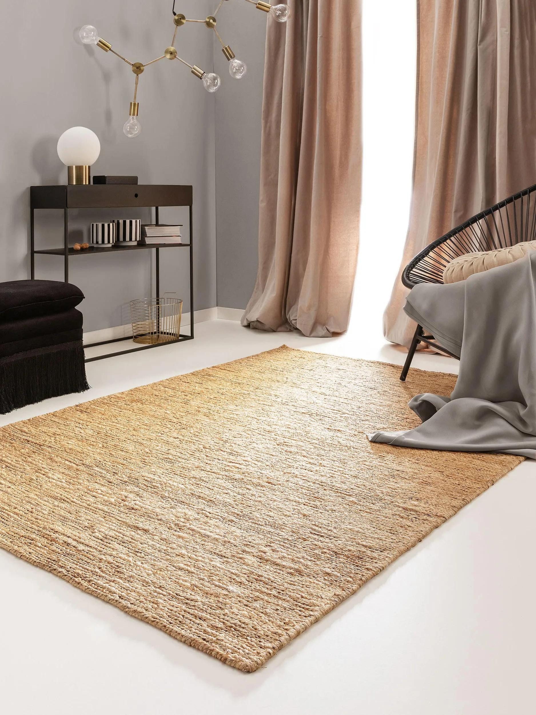 benuta Teppich Cosmo, rechteckig, Höhe: 5 mm, 100% Jute, handgeknüpft, Uni, Natural Living, Wohnzimmer