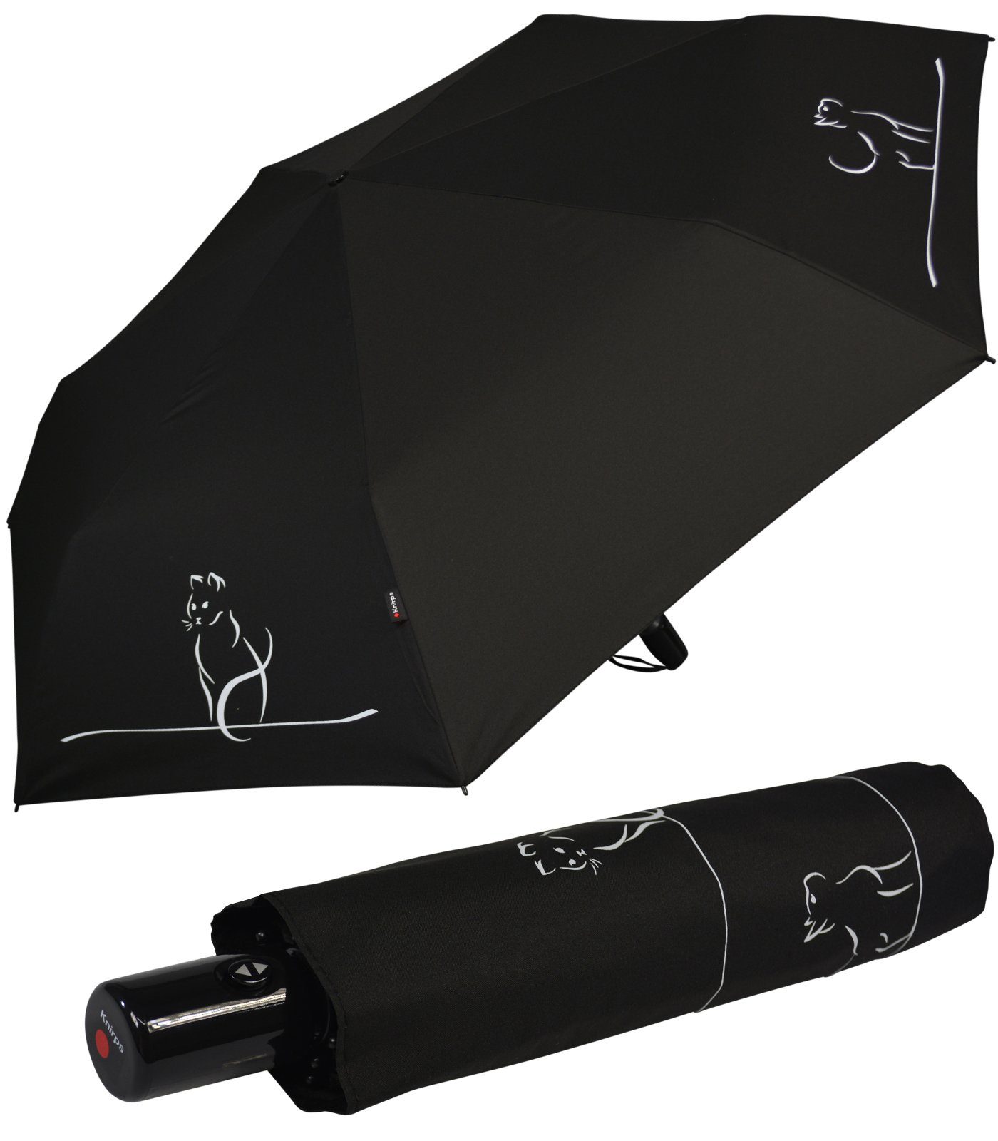 Knirps® Taschenregenschirm leichter, kompakter Schirm move schönes Design - Damen Cat Auf-Zu-Automatik, für Katzen mit