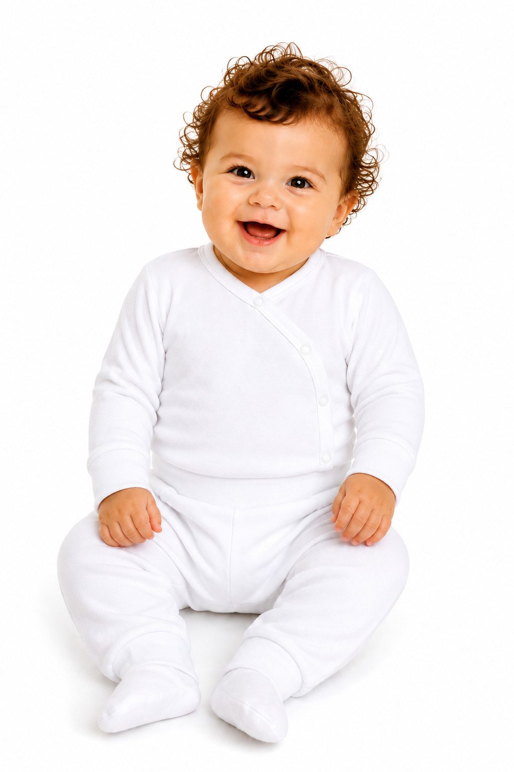 La Bortini Body & Hose Baby Anzug in Weiß Set Wickelbody mit Kratzschutz Hose neutral (2-tlg Langarmbody, Schlupfhose, Erstlingsset für Neugeborene Jungen, Mädchen) aus Baumwolle, unisex, 44 50 56 62 68 74 80