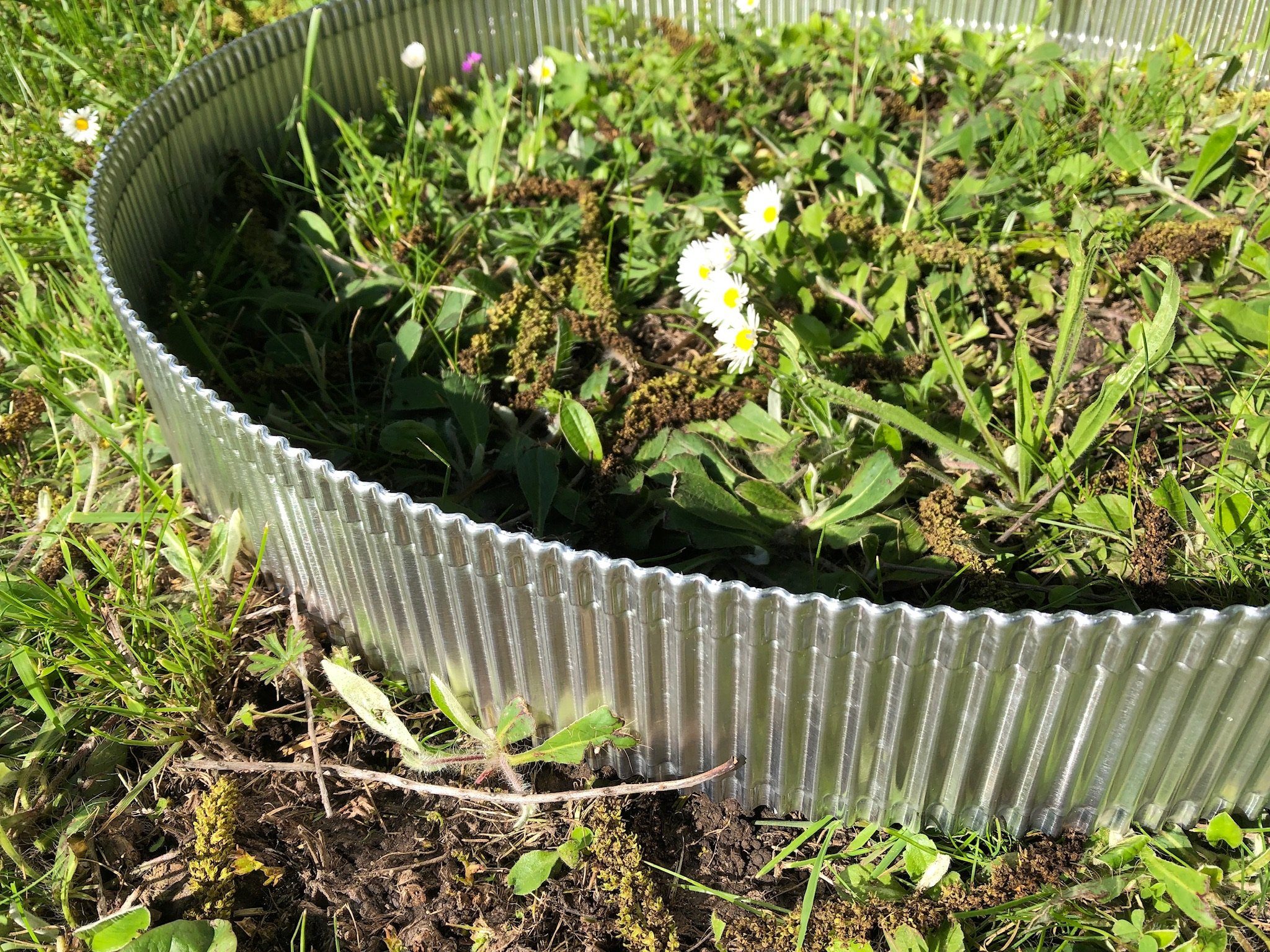 Schlögel Rasenkante Rasenkante Rille Welle Aluminium Abtrennung Grab Garten Begrenzungsleiste für Rasenroboter, gut formbar bedingt durch die eingeprägten Rillen