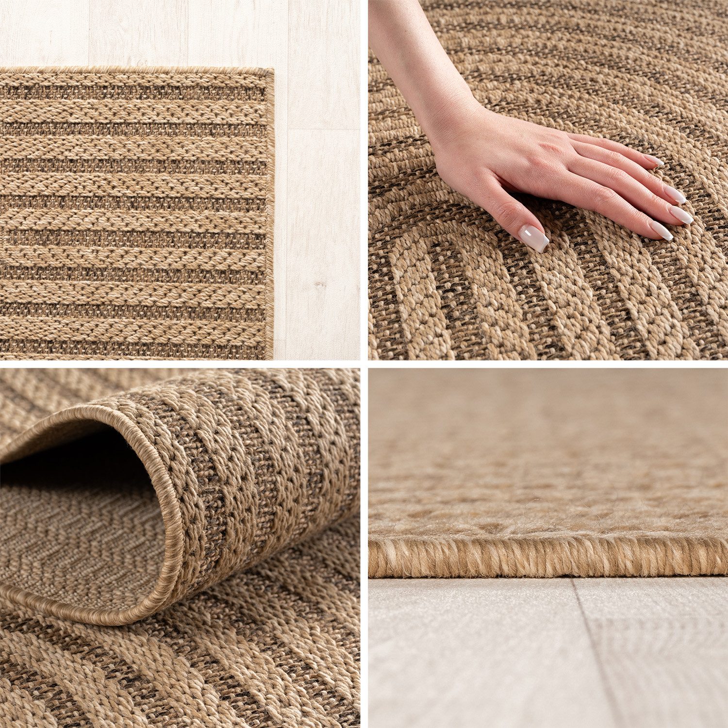 Teppium Teppich Natürlicher Jute-Optik Outdoor-Stil, Rechteckig, Höhe: 5 mm, Indoor Outdoor Teppich Wetterfest 3D Optik Wohnzimmer Küchen Terrasse