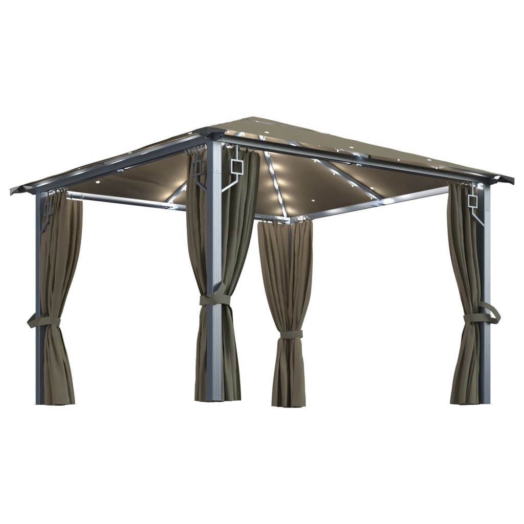Pavillon Pavillon Gartenzelt mit Vorhängen LED-Lichterkette 300x300 cm Taupe A