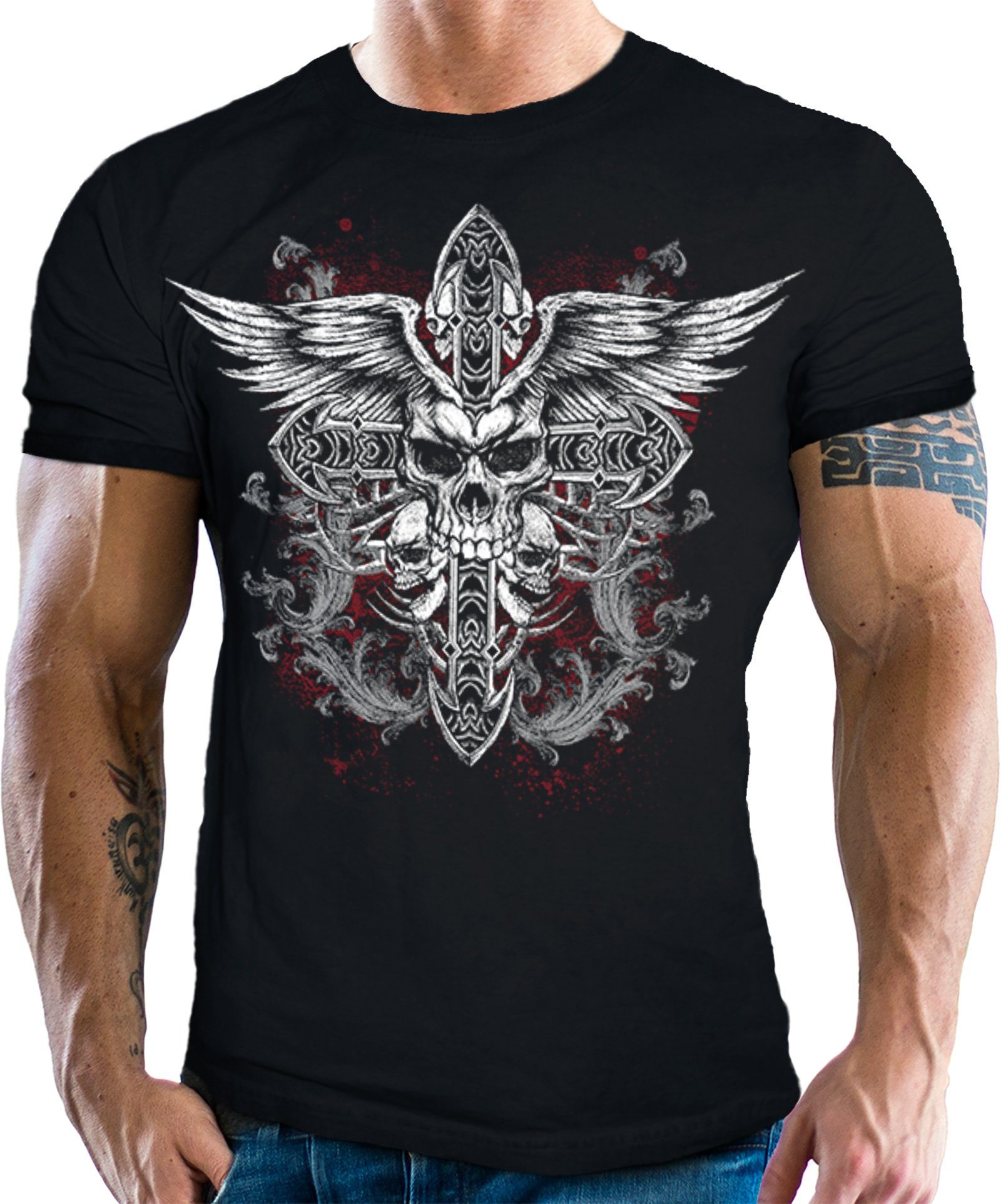 LOBO NEGRO® T-Shirt für Occult Gothic Dark Fans: Winged Cross